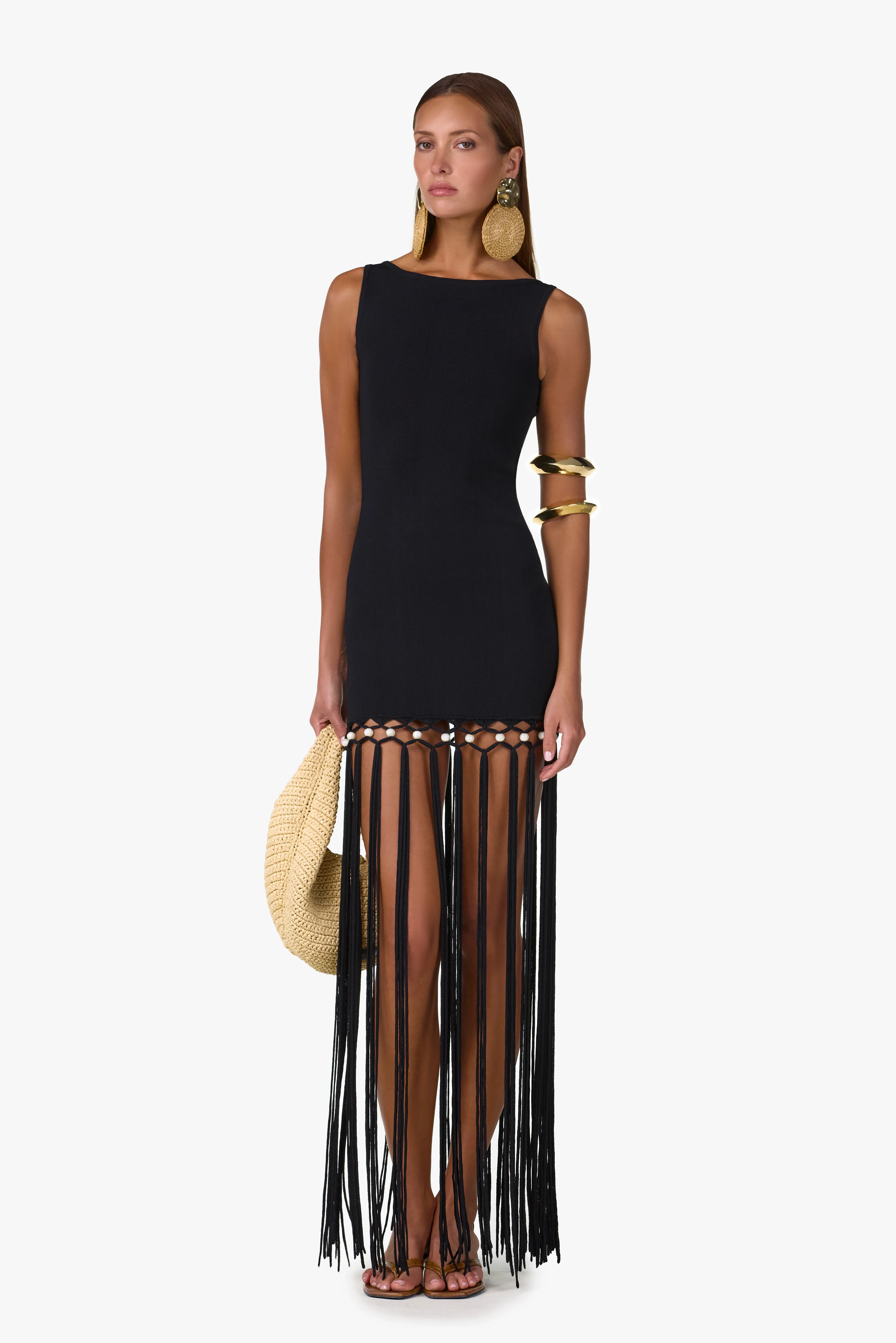 Beaded Fringe Dress (Black) - Image 4