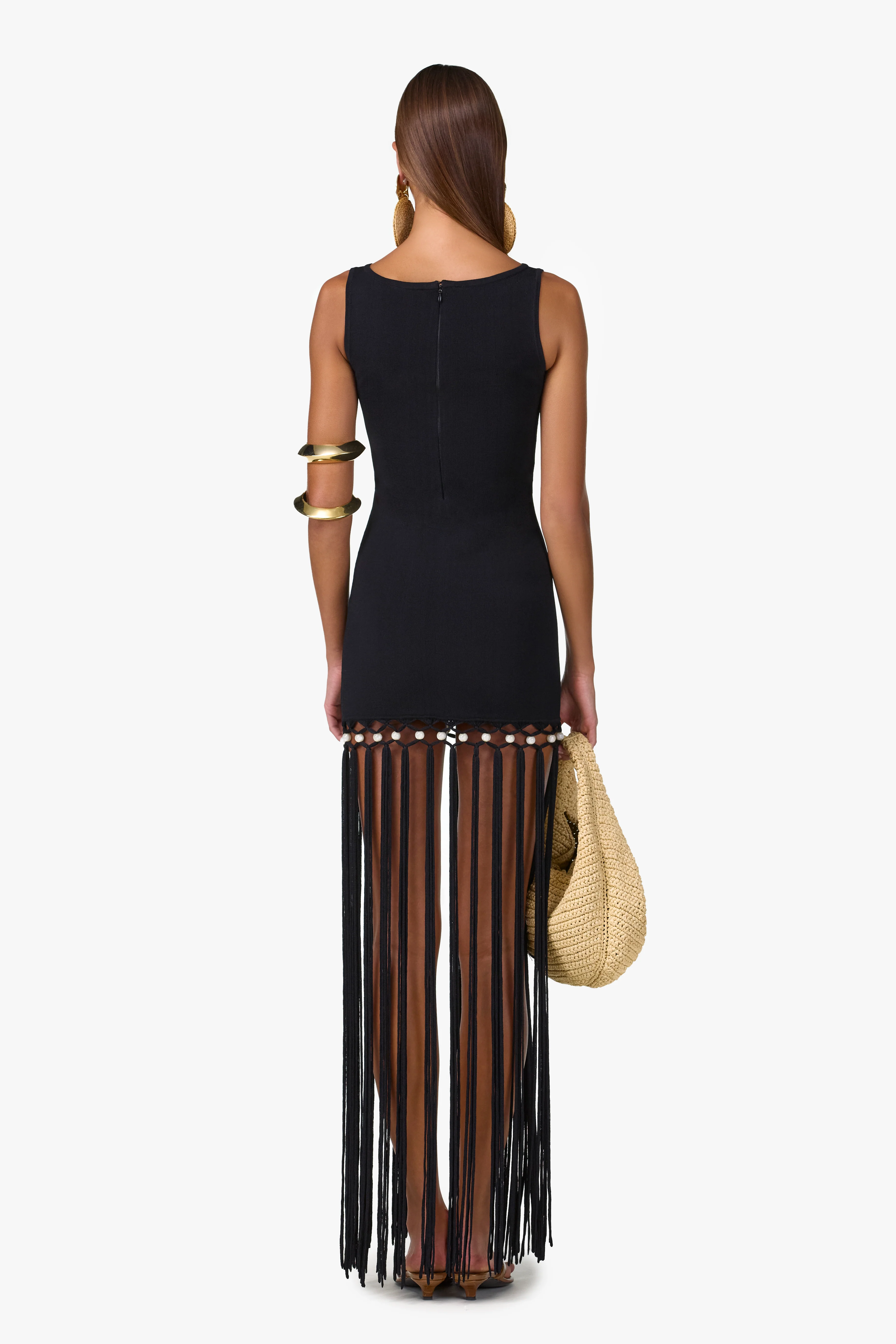 Beaded Fringe Dress (Black) - Image 5