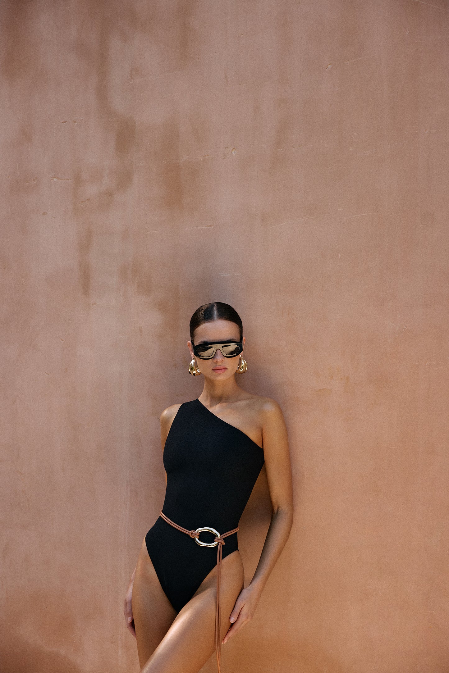 One Shoulder One Piece (Faux Suede Black) - Image 2