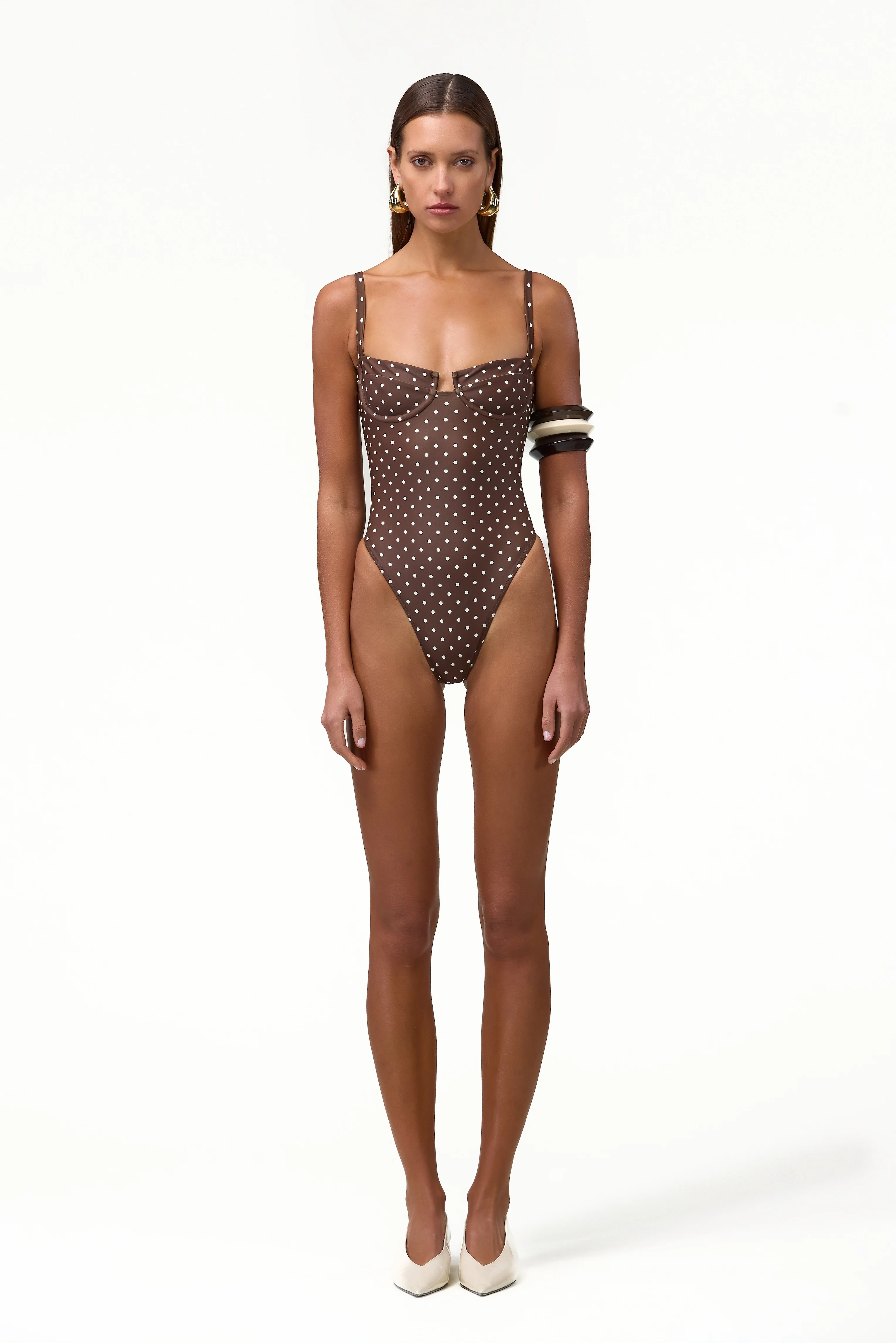 Bustier One Piece (Brown Cream Polka Dot) - Image 2