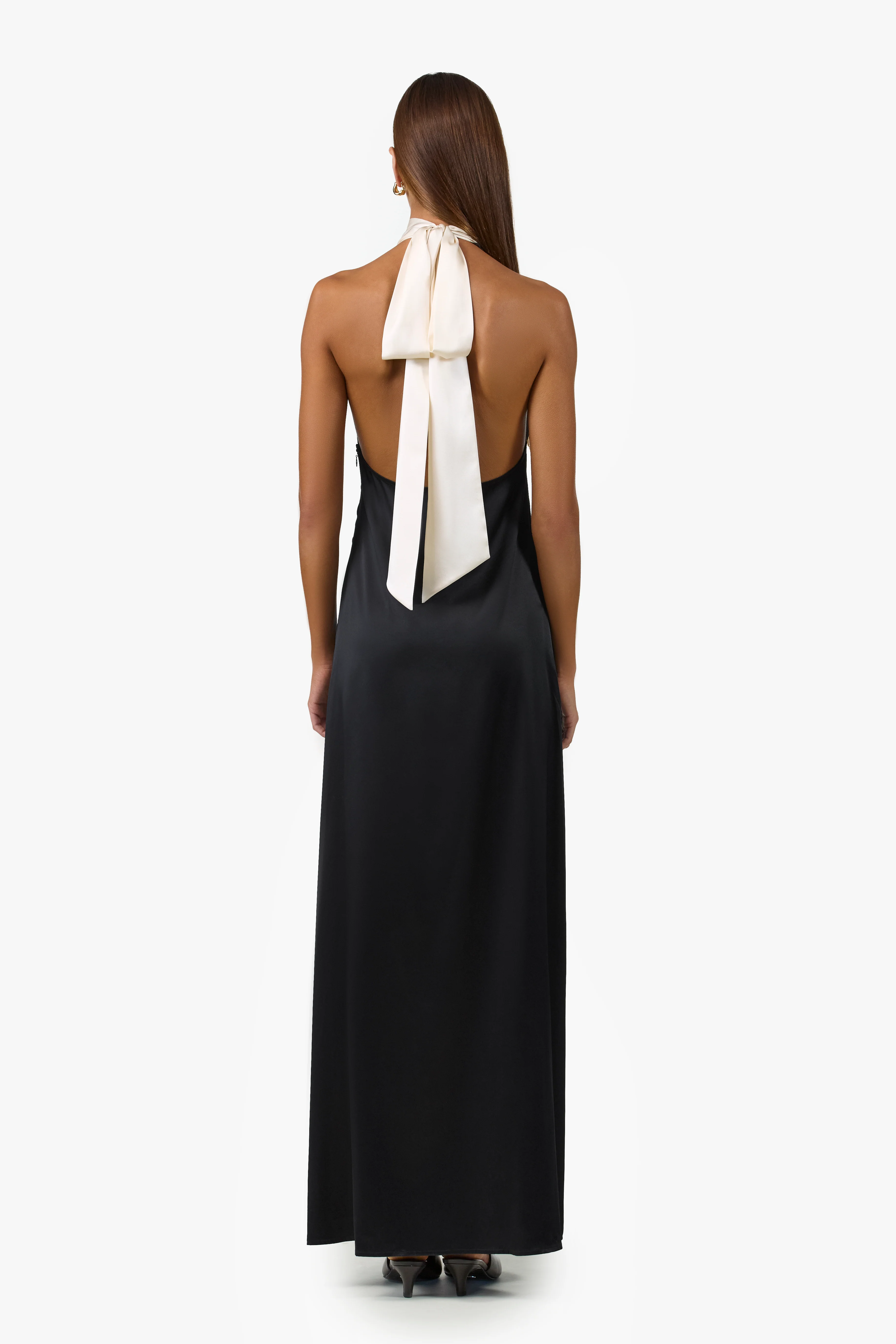 Contrast Tie Neck Gown (Black) - Image 2