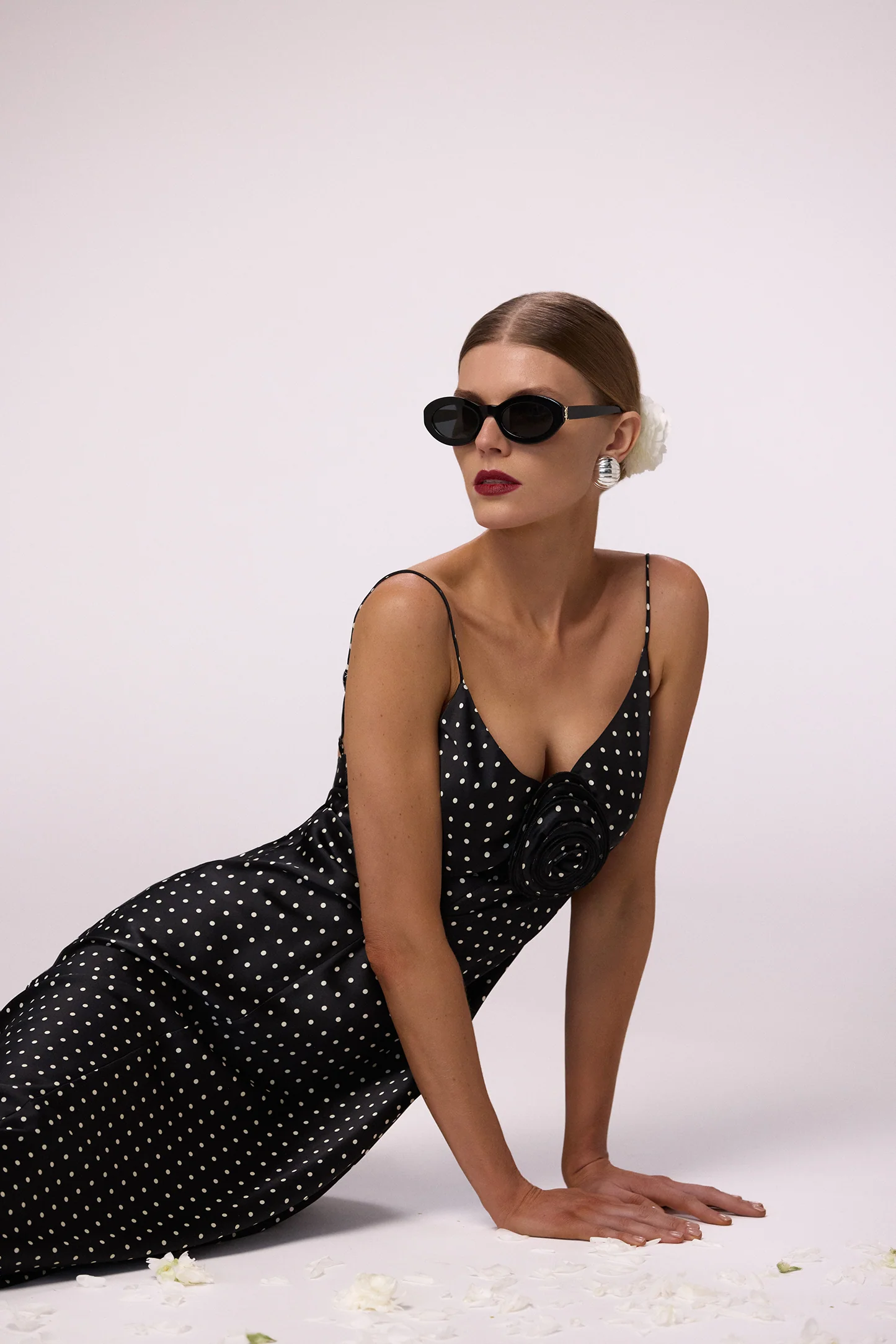 Deep V Rosette Gown (Black Polka Dot) - Image 3