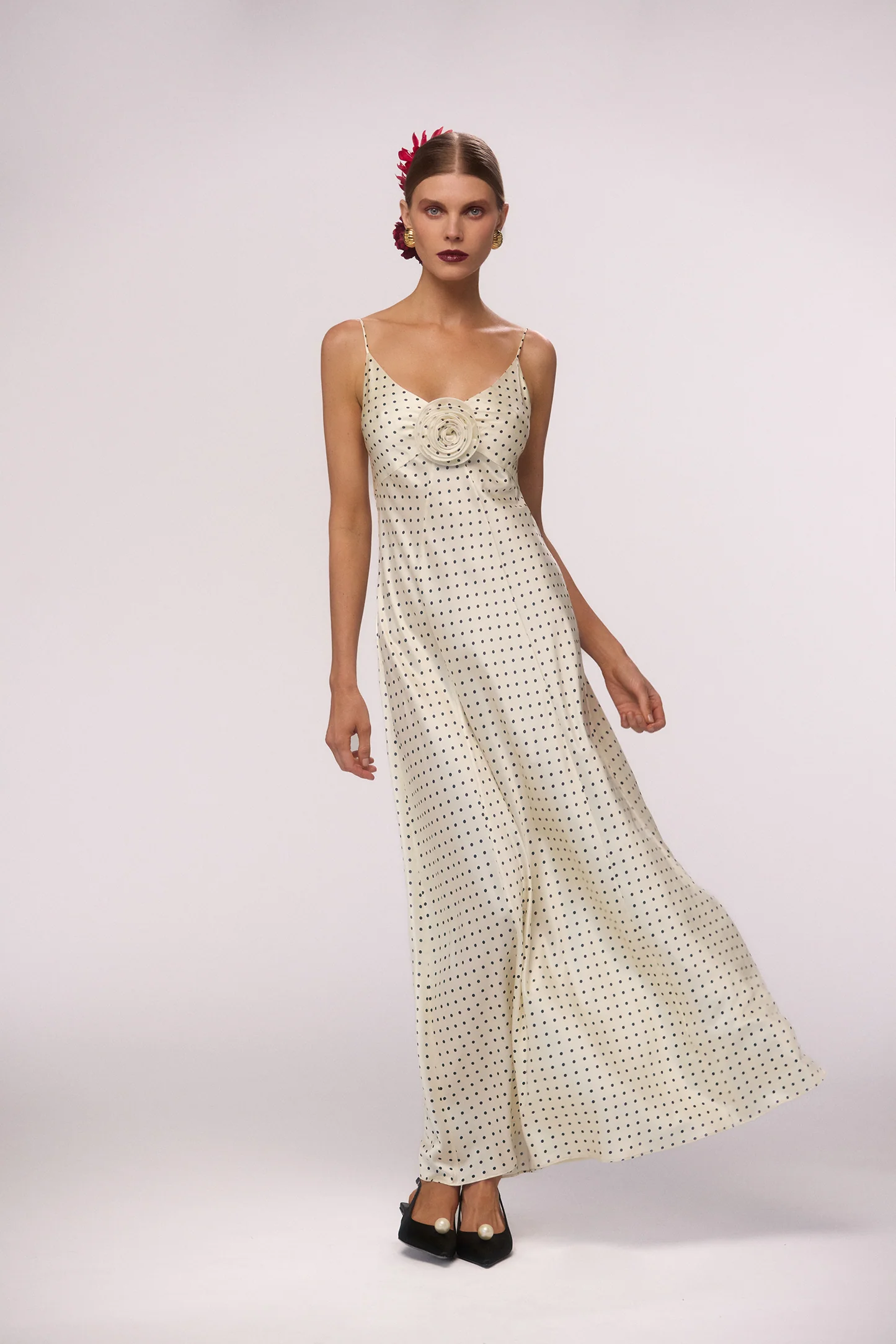 Deep V Rosette Gown (Cream Polka Dot) - Image 3