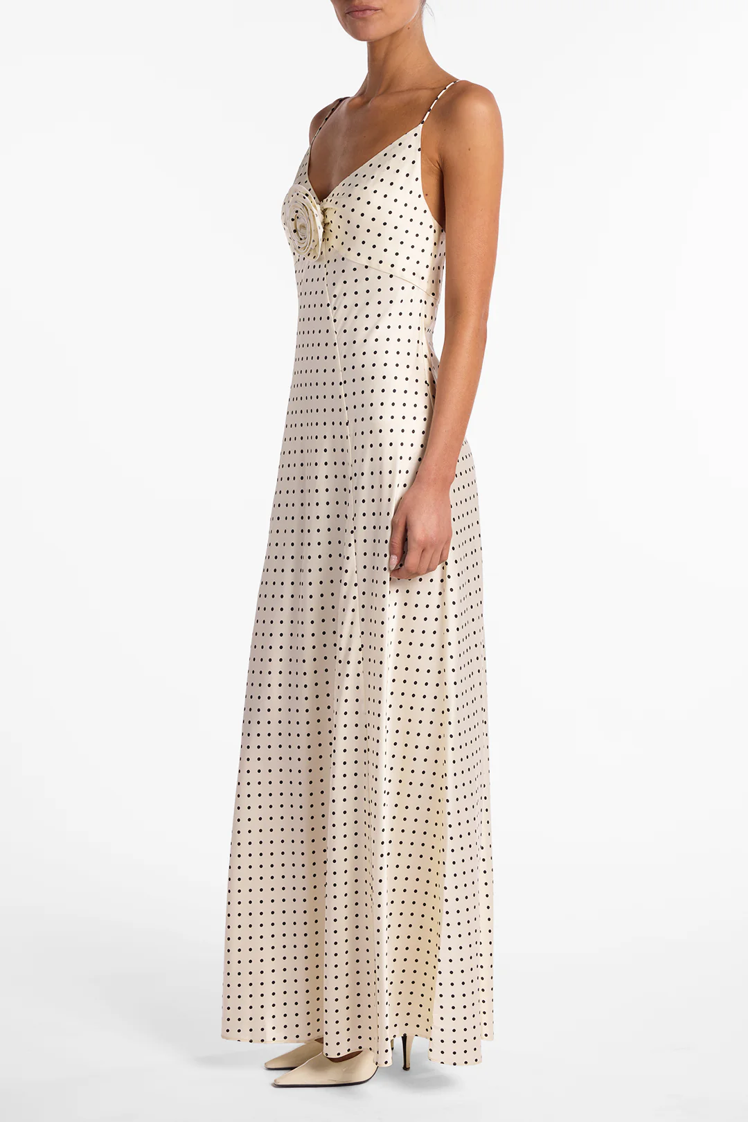Deep V Rosette Gown (Cream Polka Dot) - Image 5