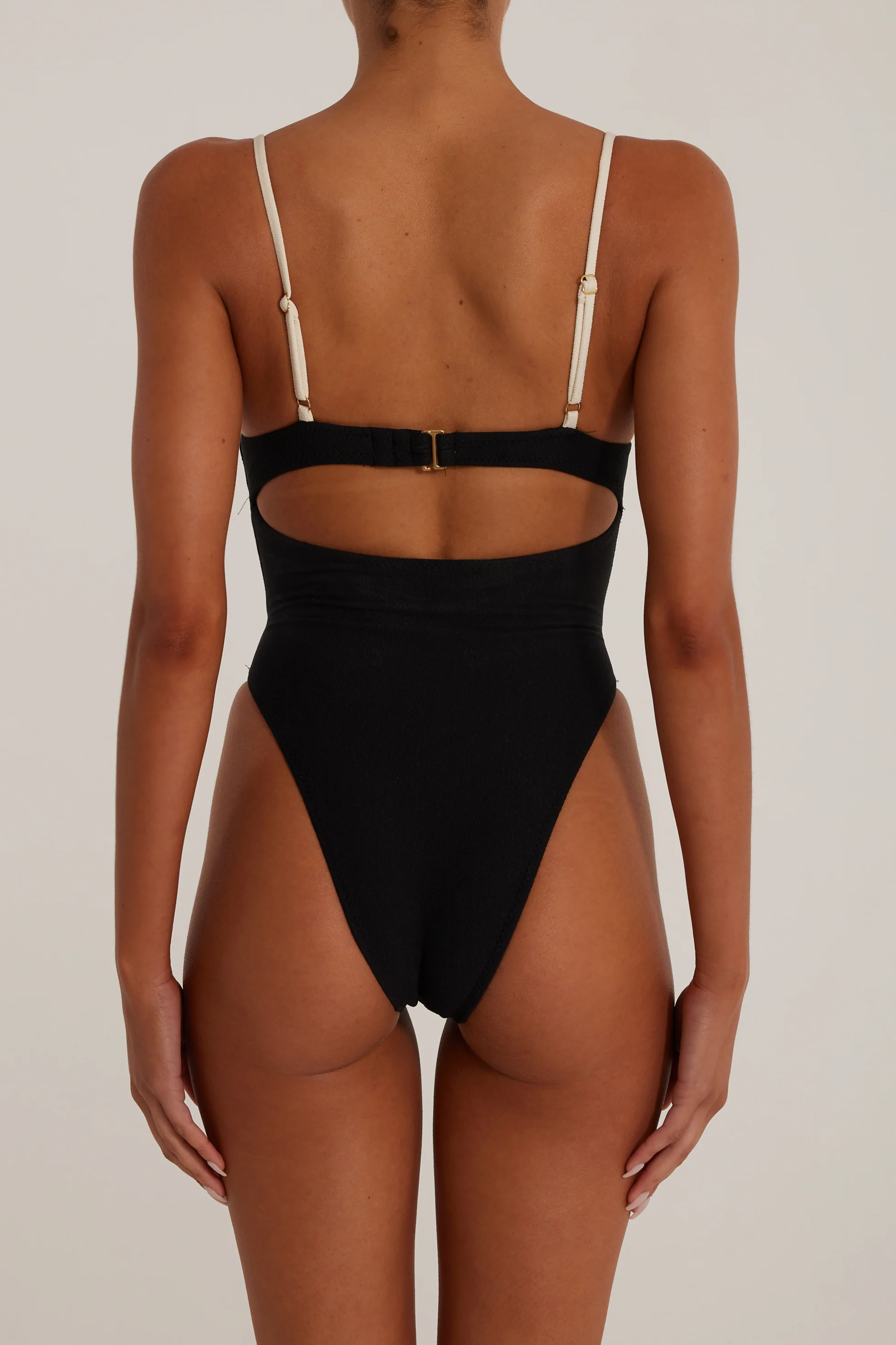 Double Layer Corset One Piece (Faux Suede Black/Cream) - Image 4