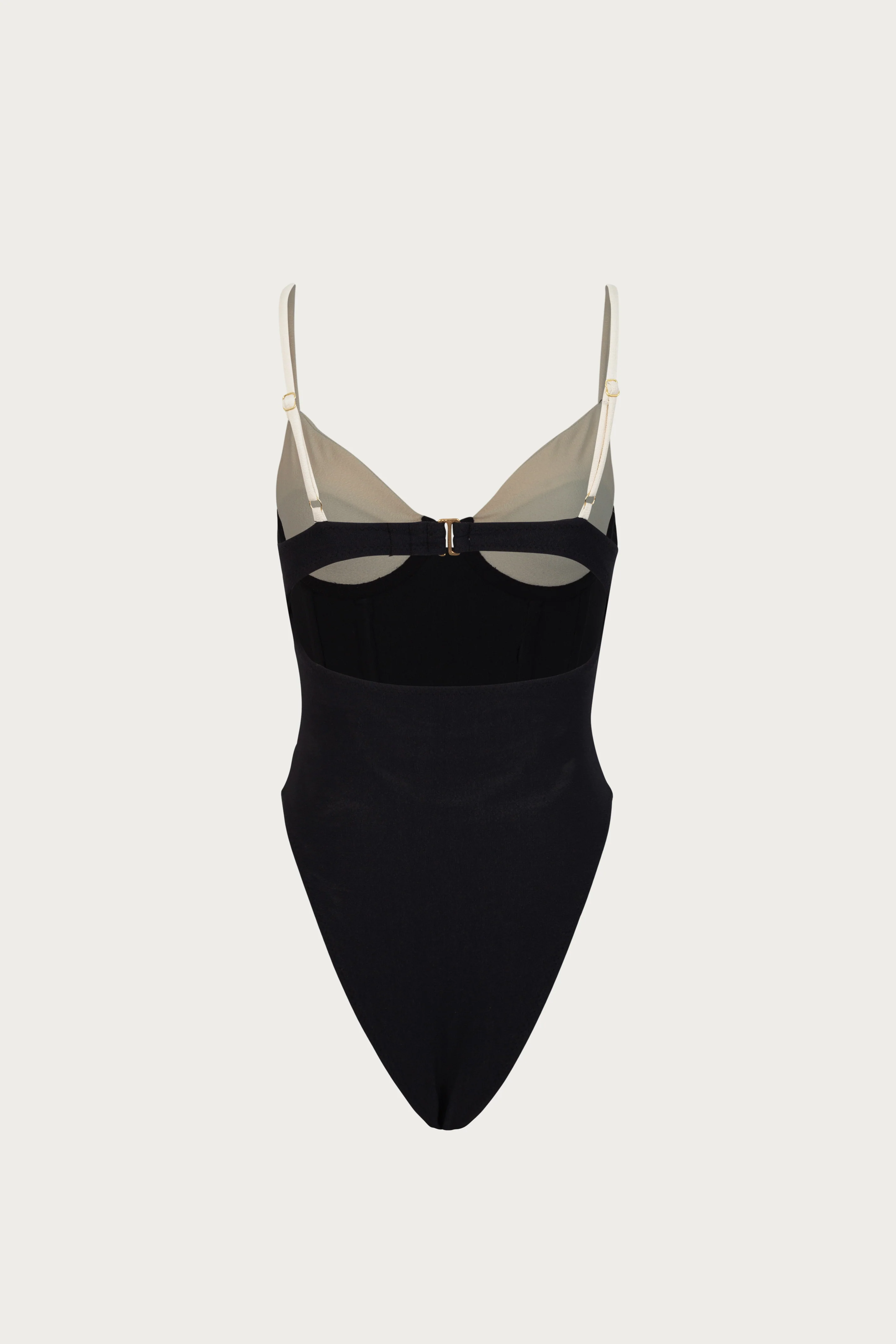 Double Layer Corset One Piece (Faux Suede Black/Cream) - Image 5