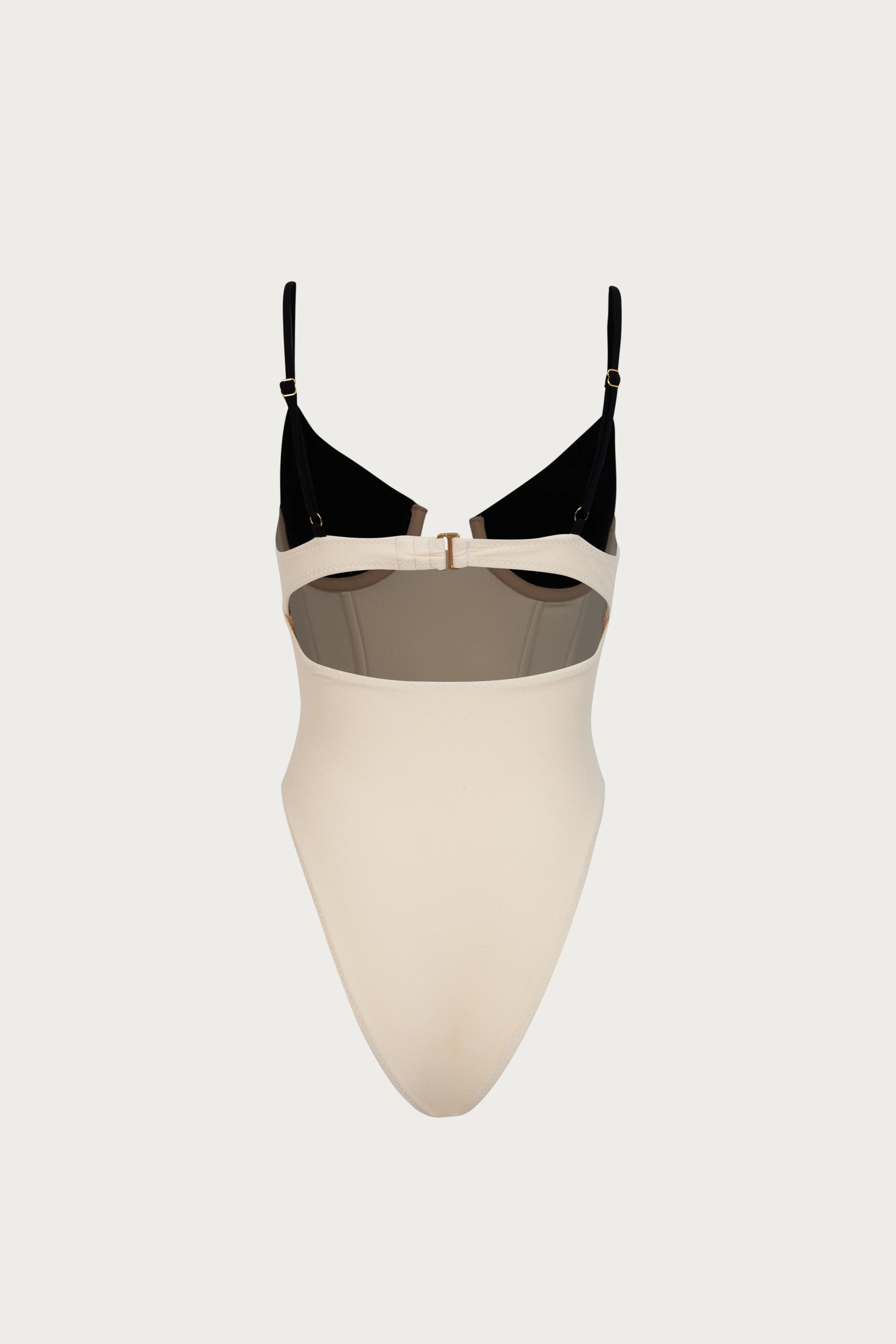 Double Layer Corset One Piece (Faux Suede Cream/Black) - Image 4