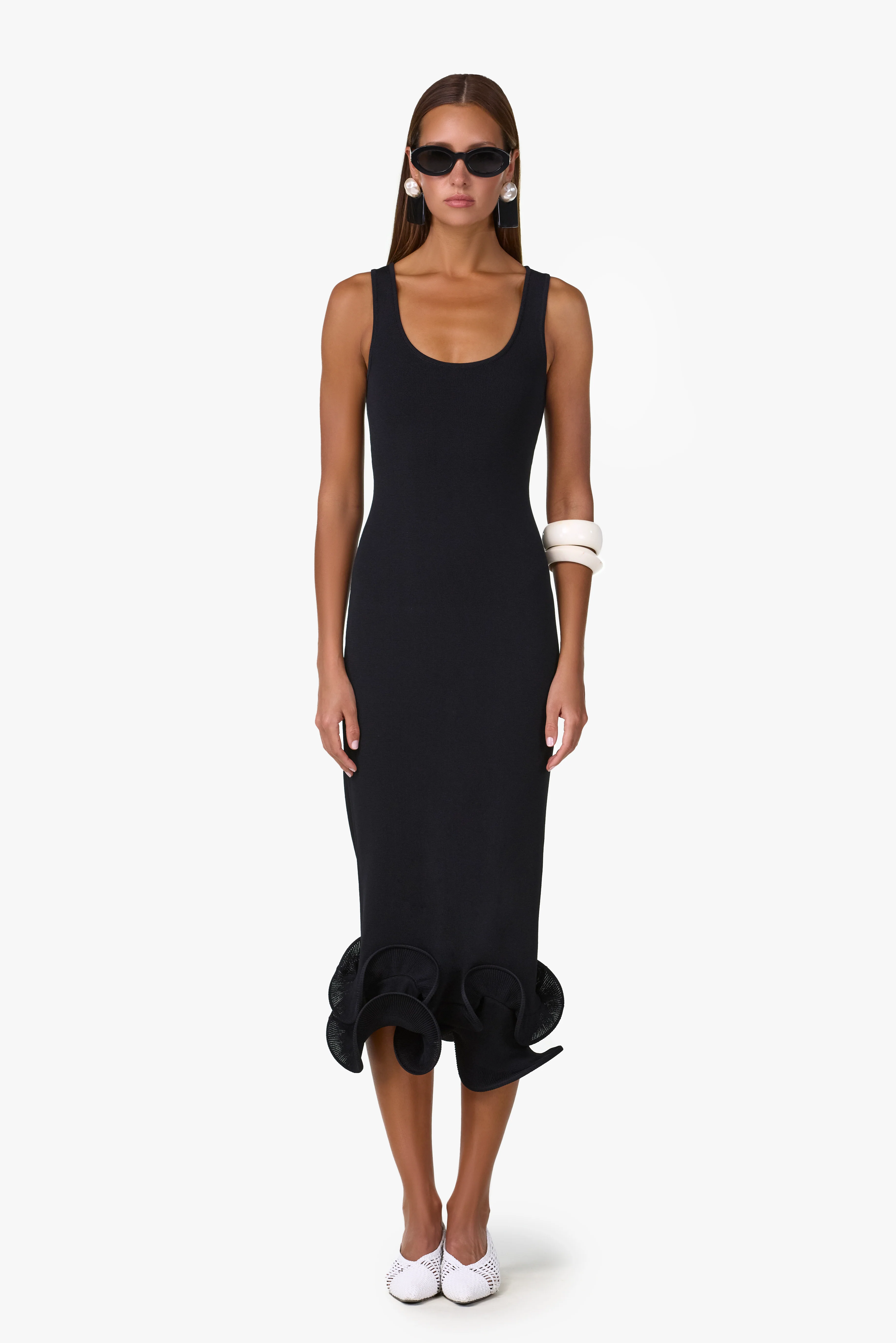 Double Ruffle Hem Midi Dress (Black) - Image 5