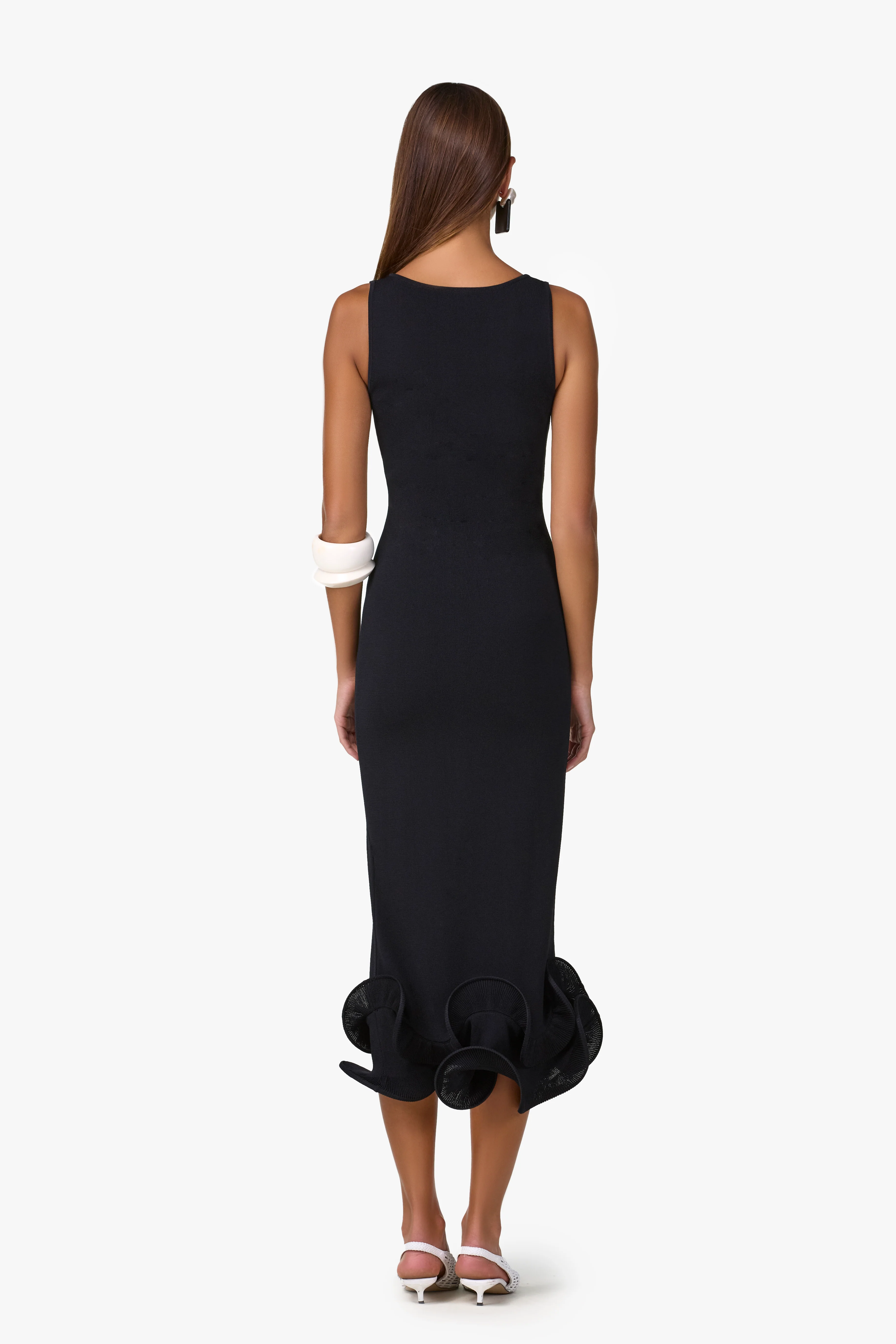 Double Ruffle Hem Midi Dress (Black) - Image 6