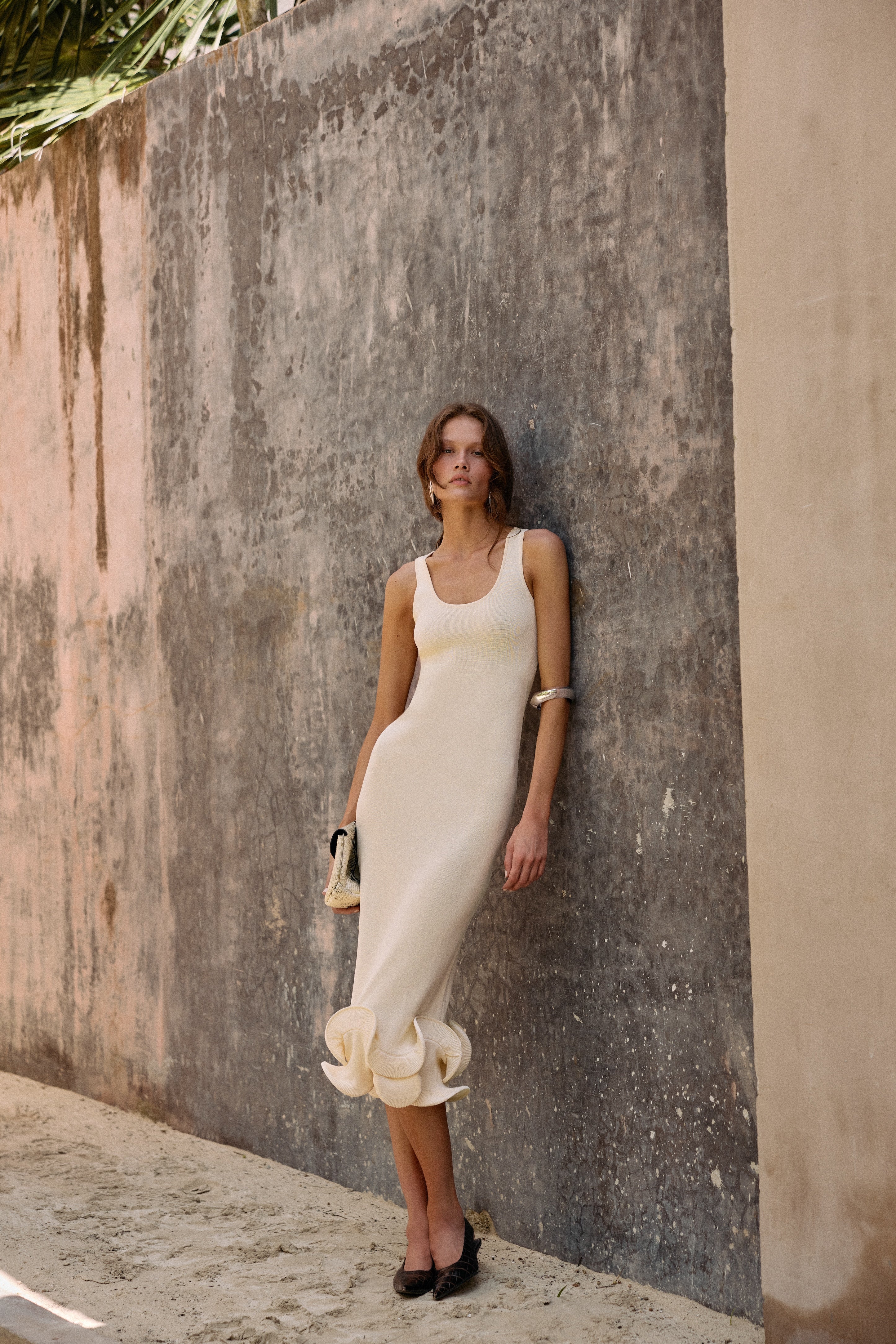Double Ruffle Hem Midi Dress (Cream) - Image 2