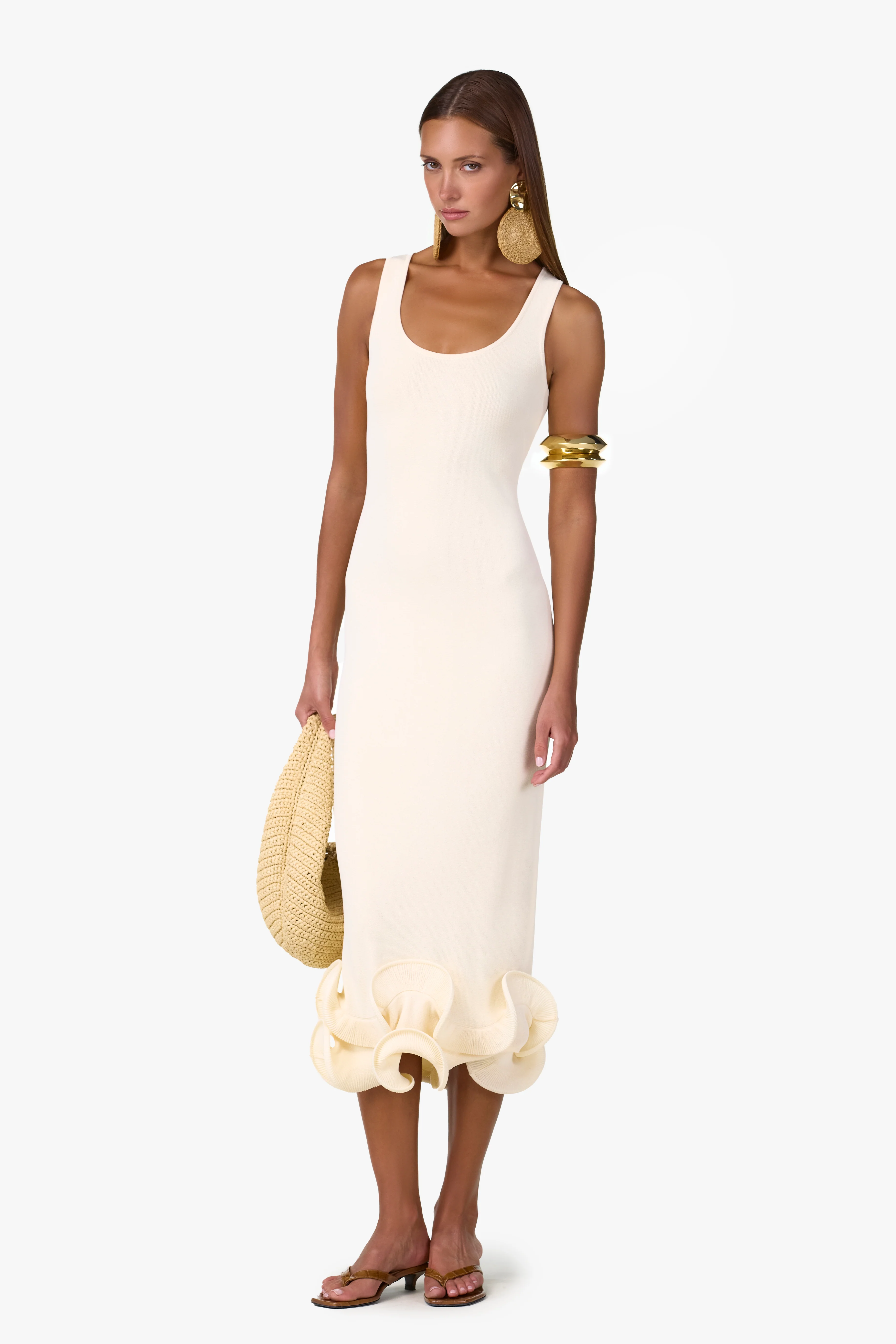 Double Ruffle Hem Midi Dress (Cream) - Image 4