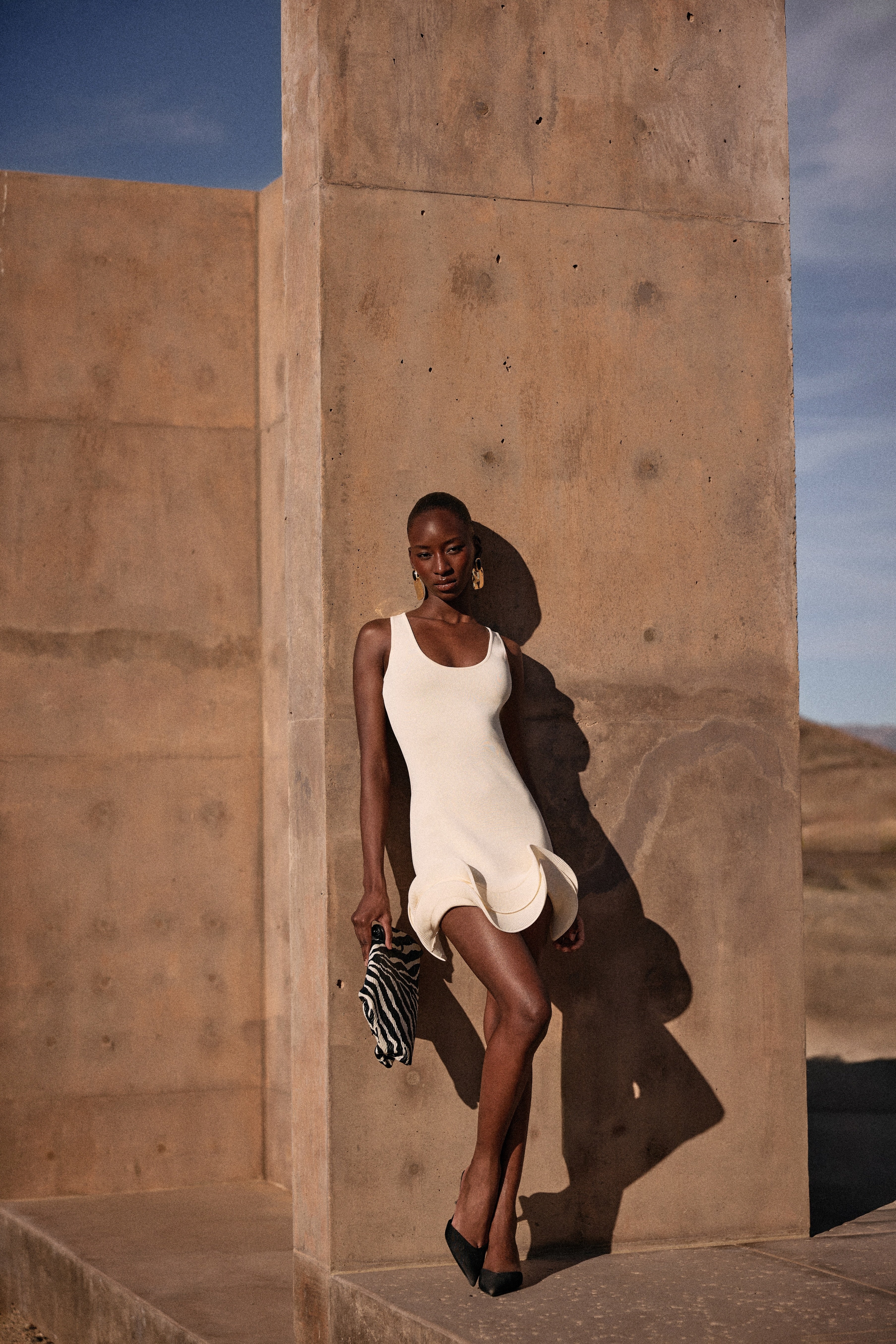 Double Ruffle Hem Mini Dress (Cream) - Image 4