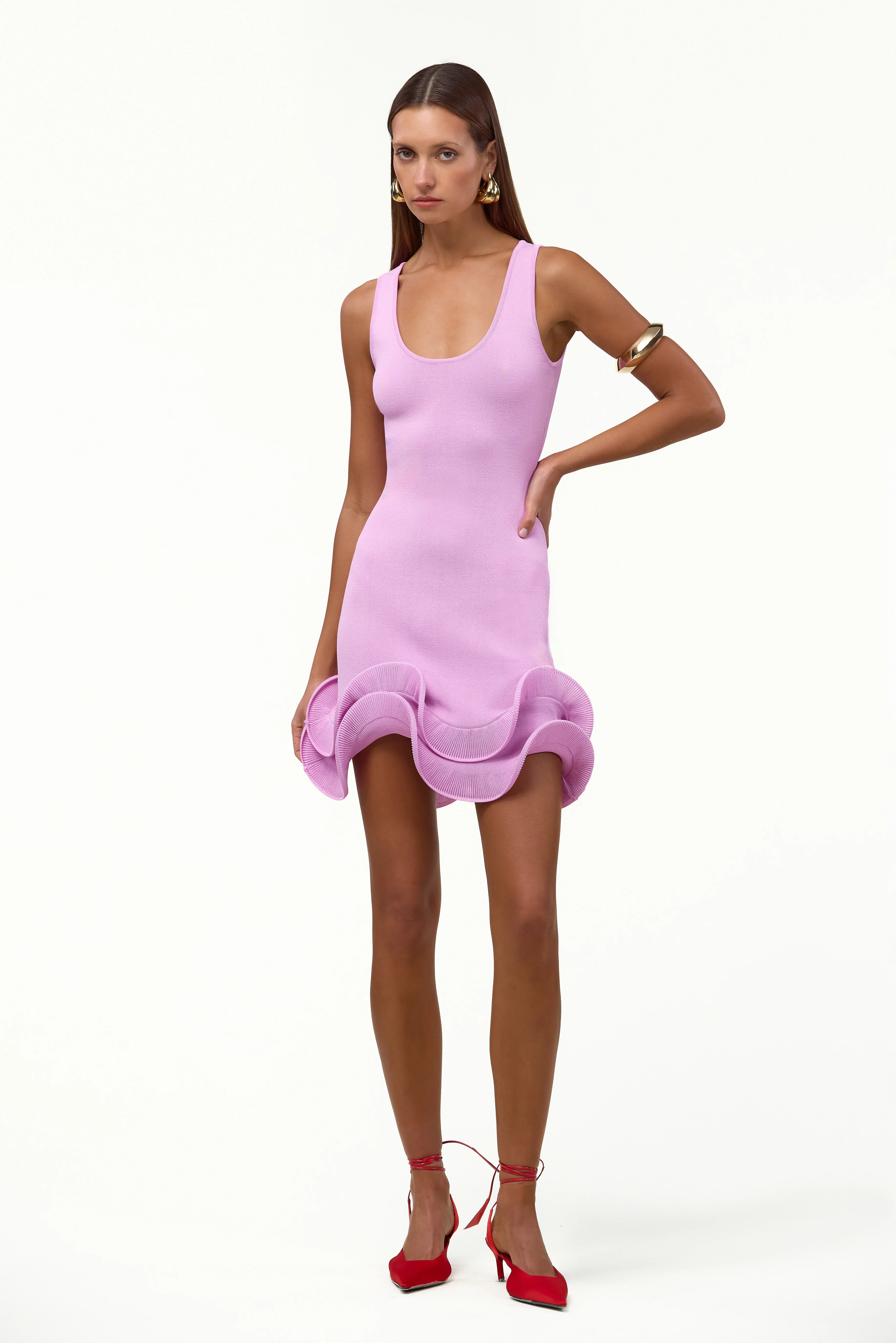 Double Ruffle Hem Mini Dress (Lilac Pink) - Image 5