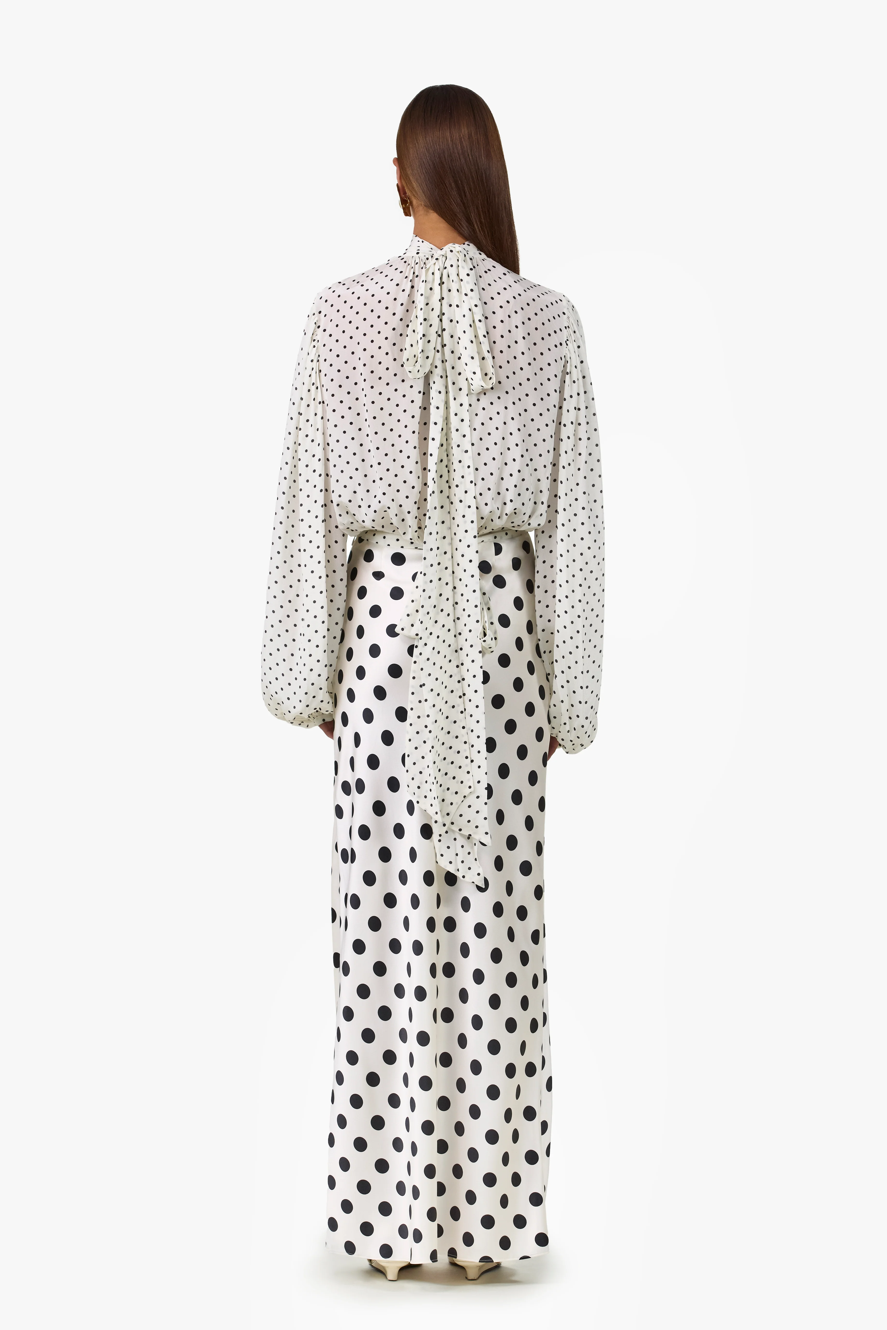Draped Sleeve Chiffon Top (Cream Black Polka Dot) - Image 3