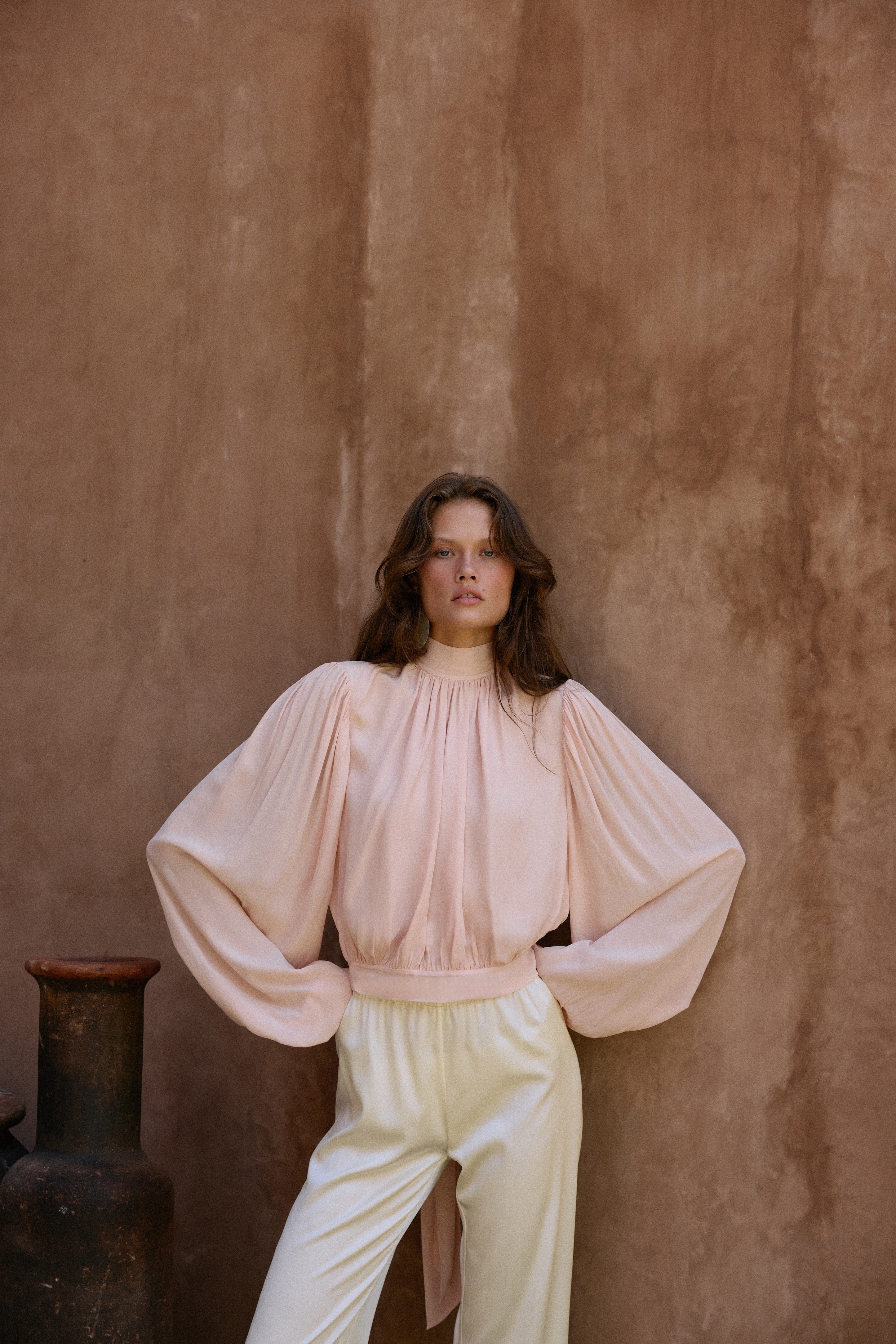 Draped Sleeve Chiffon Top (Rose Clay) - Image 2