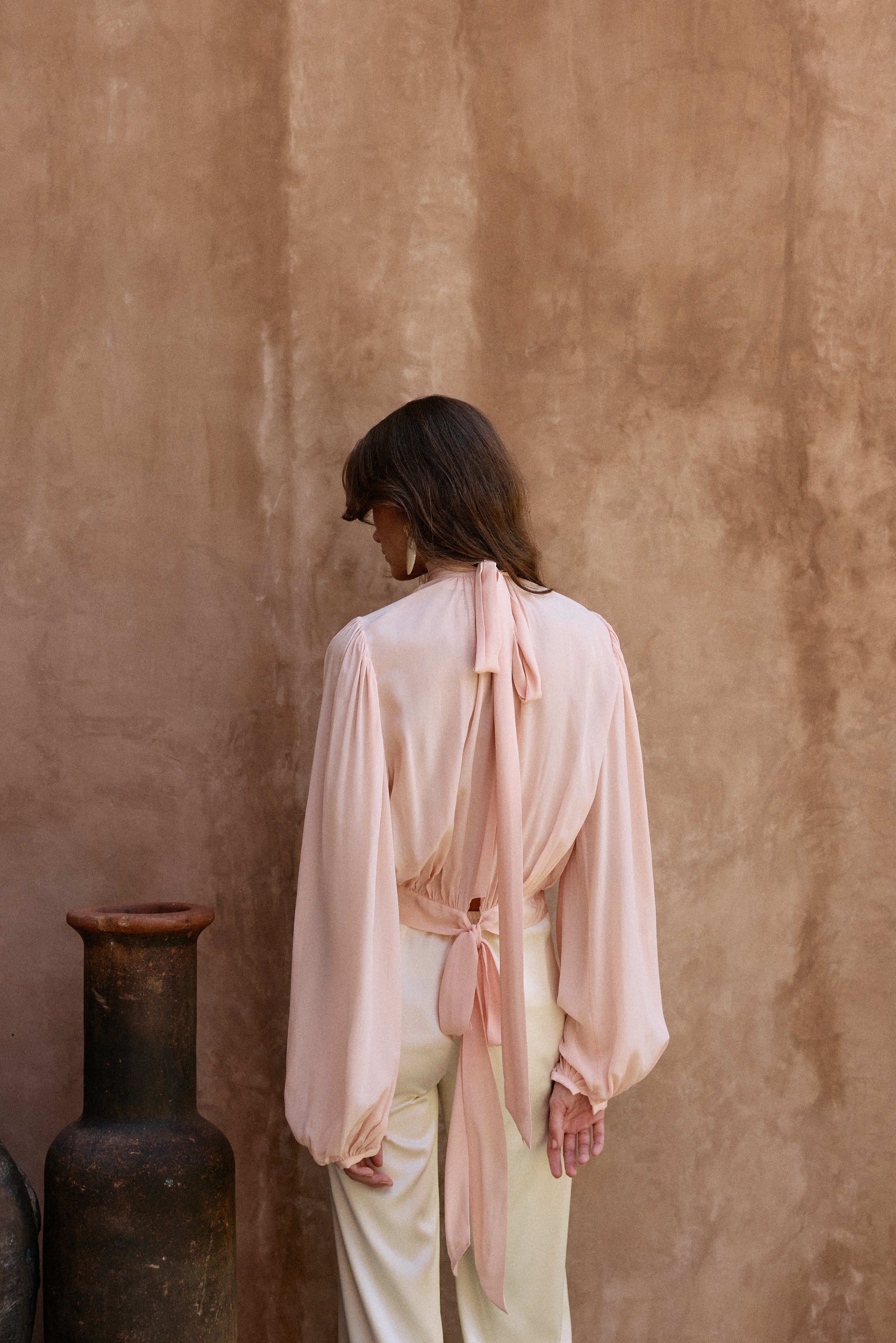 Draped Sleeve Chiffon Top (Rose Clay) - Image 3