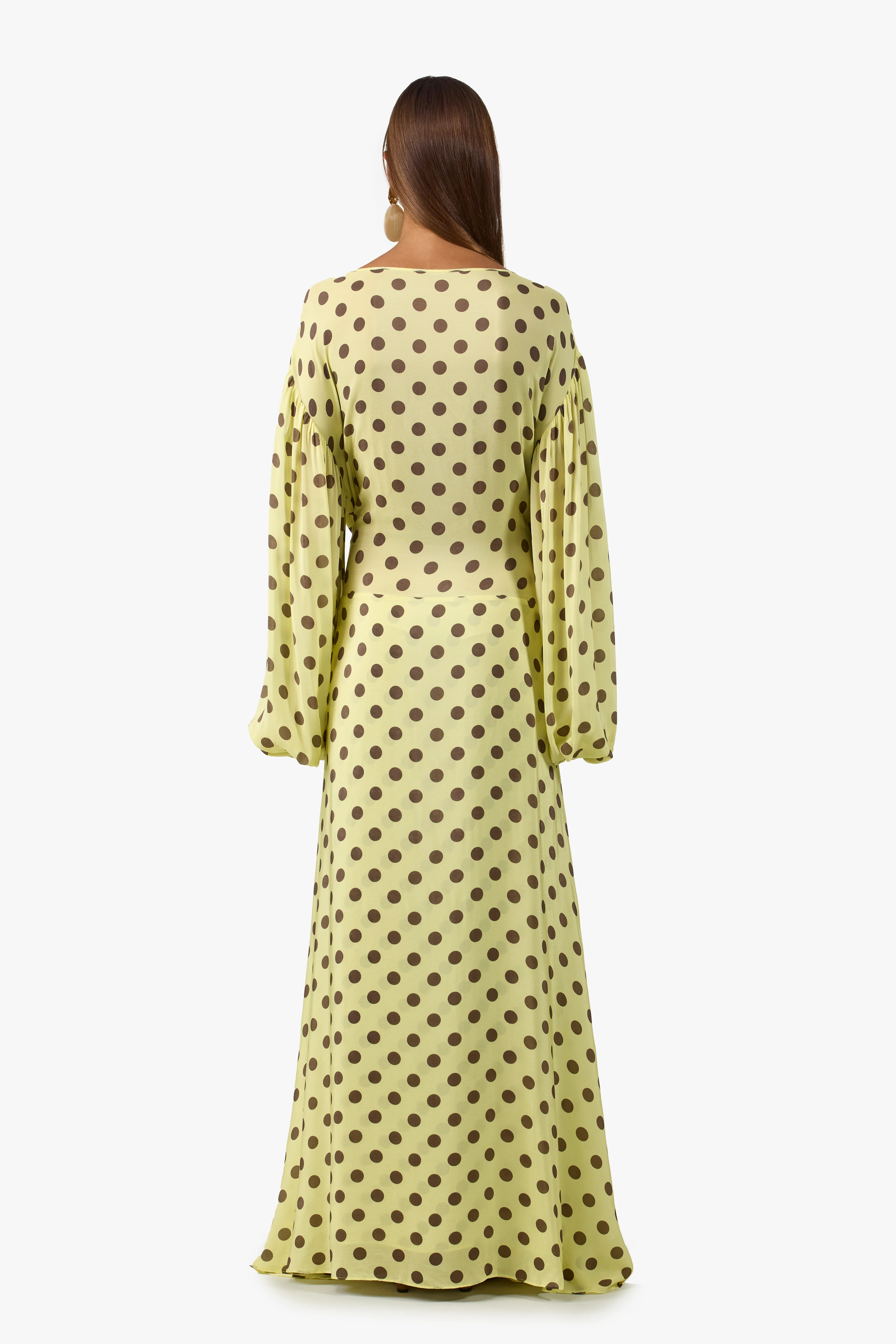 Draped Tie Chiffon Gown (Butter Yellow Polka Dot) - Image 3