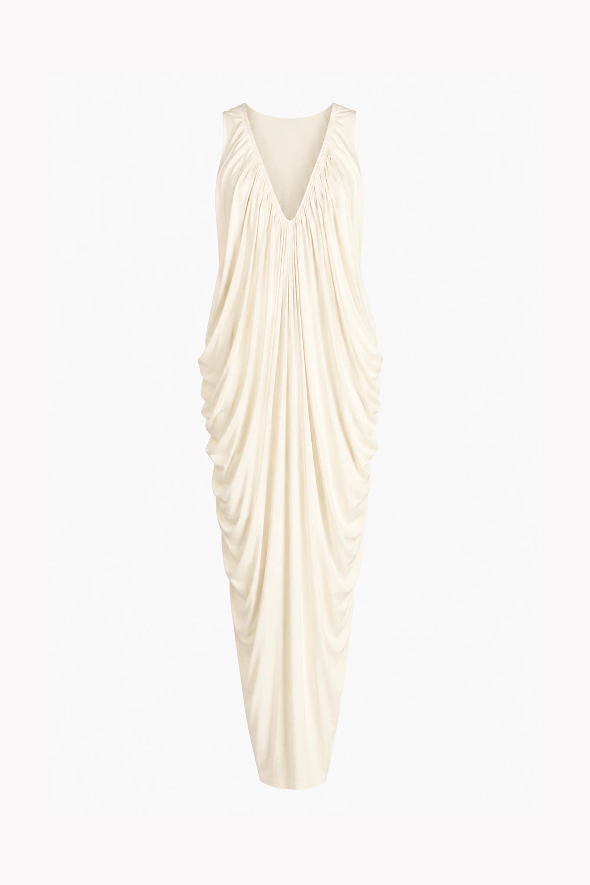 Draped V Neck Gown (Cream) - Image 2