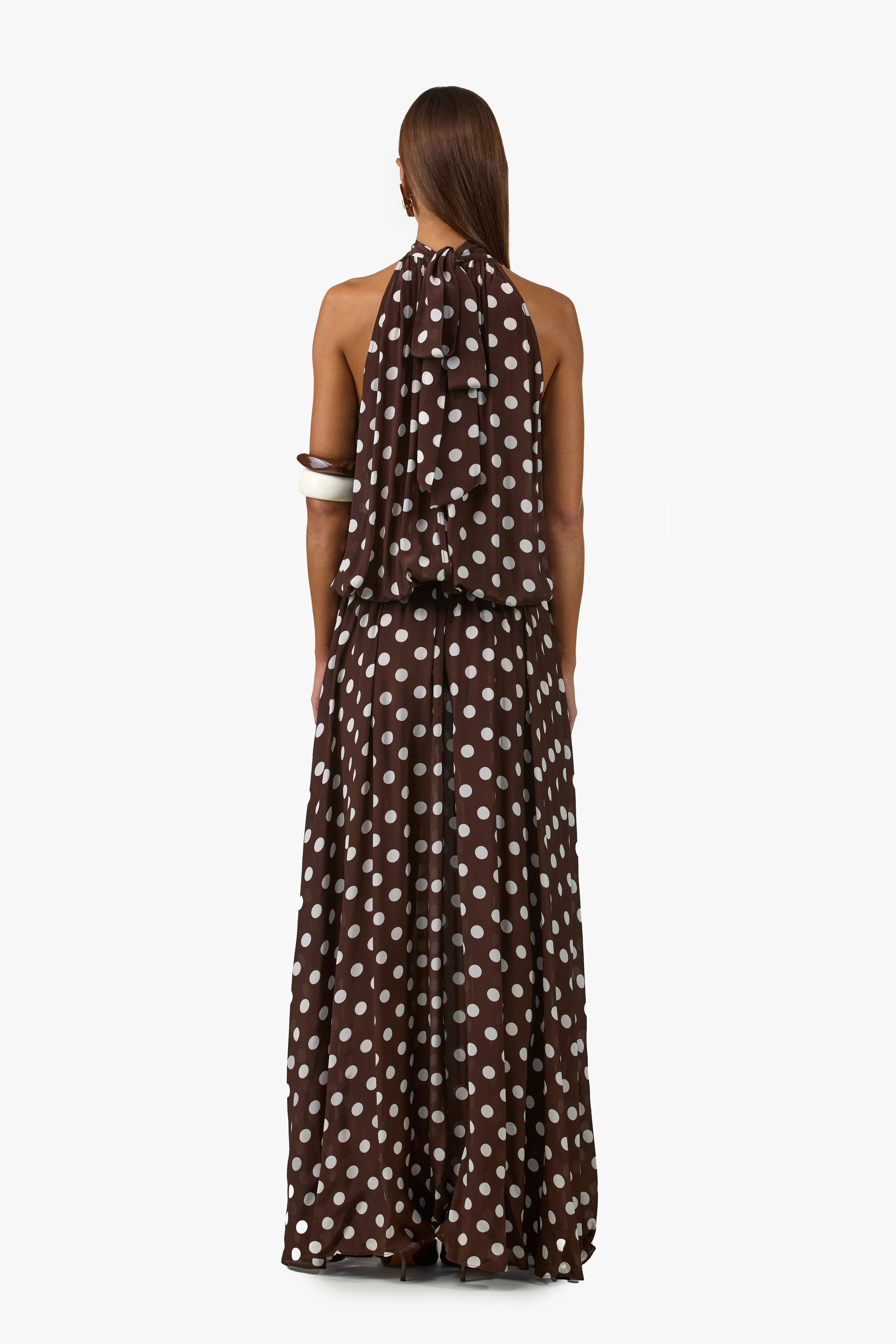 Drop Waist Chiffon Gown (Chocolate Brown Polka Dot) - Image 4