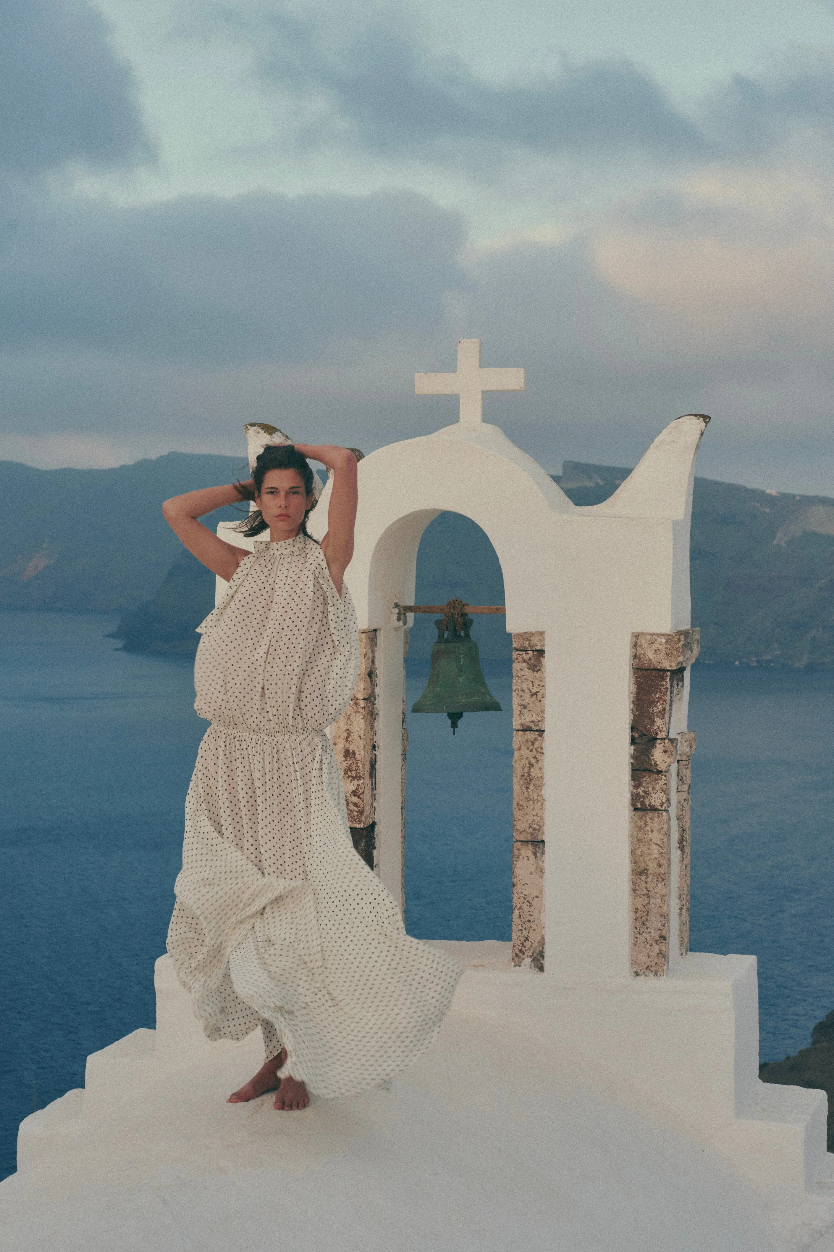 Drop Waist Chiffon Gown (Cream Polka Dot) - Image 2