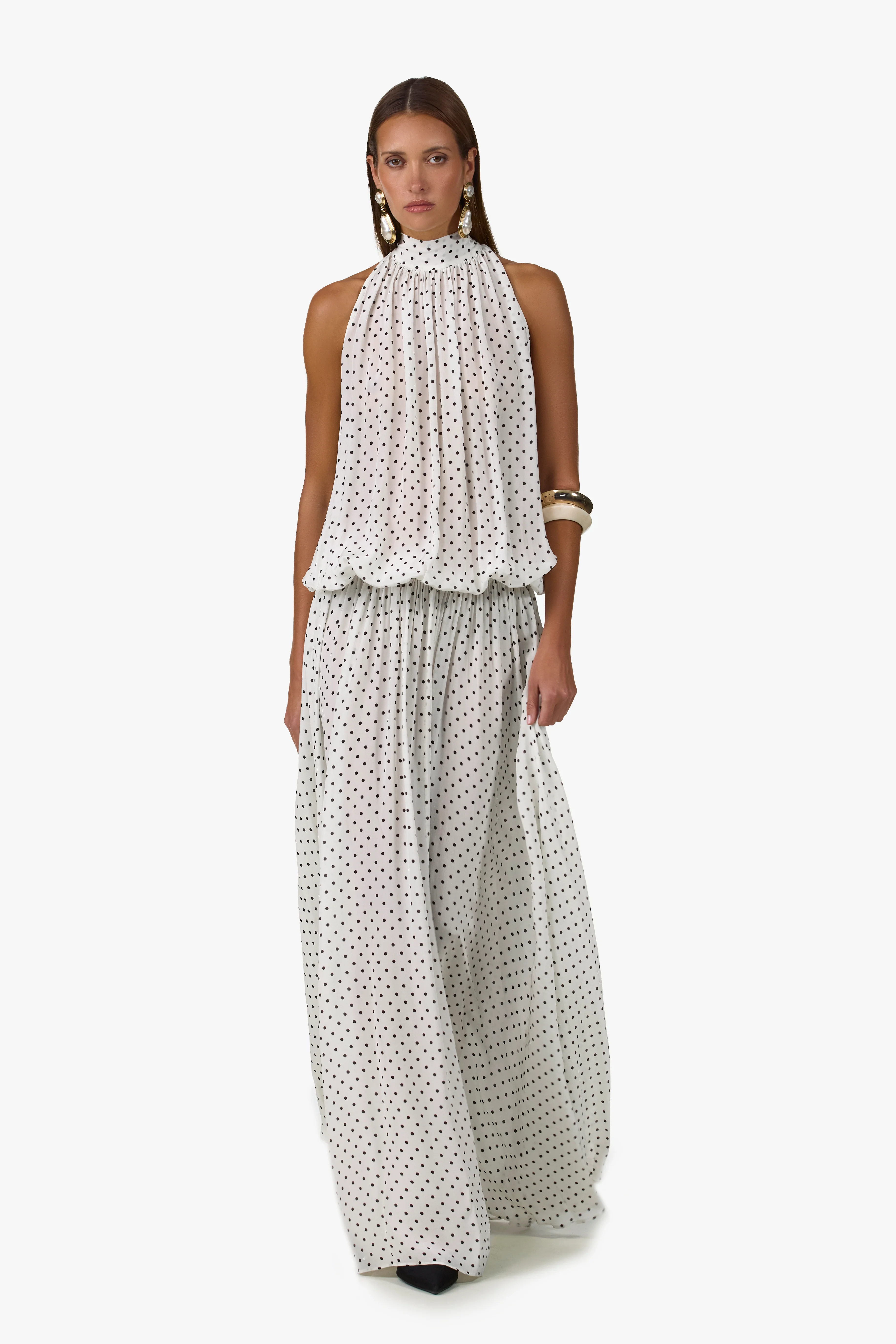 Drop Waist Chiffon Gown (Cream Polka Dot) - Image 3
