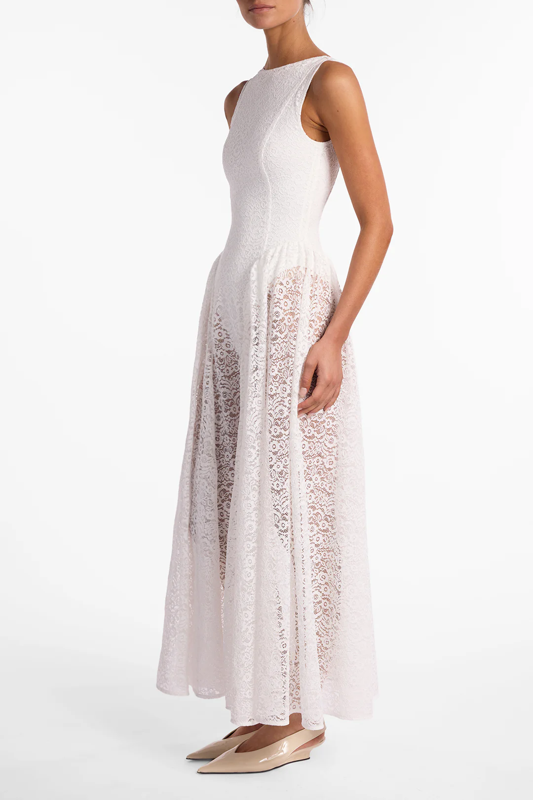 French Lace Midi Dress (White) - Image 3