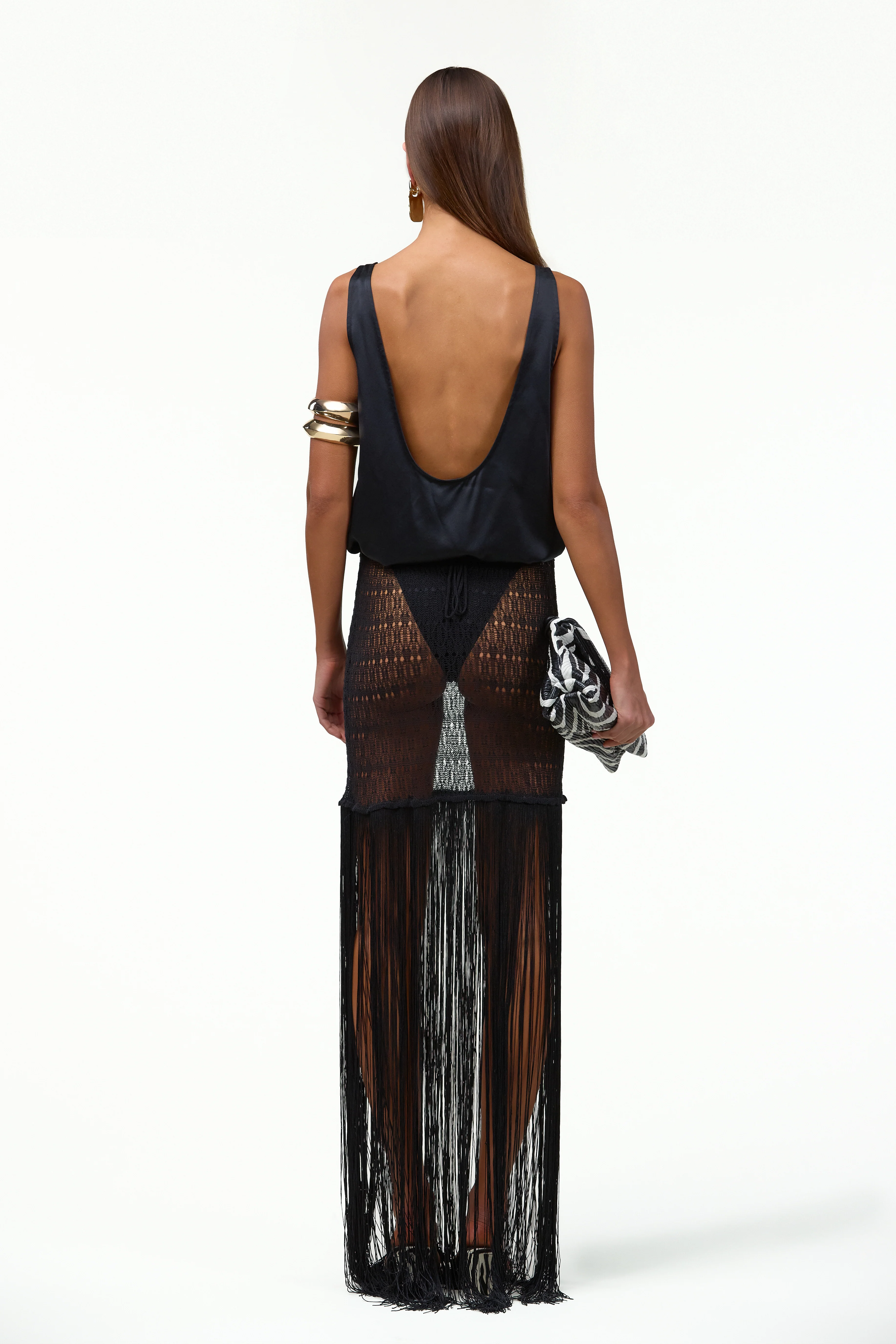 Fringe Knit Maxi Skirt (Black) - Image 6