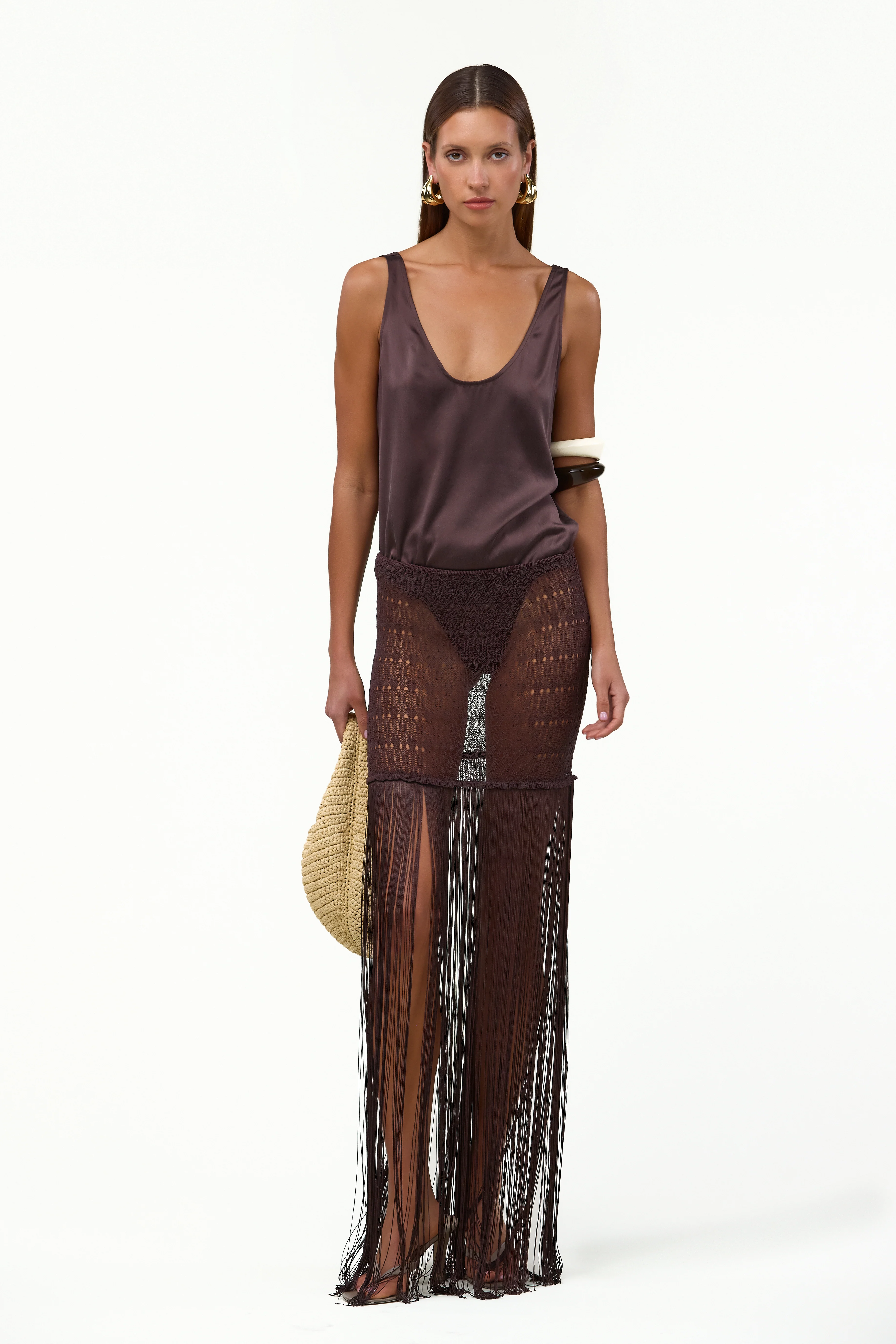 Fringe Knit Maxi Skirt (Chocolate Brown) - Image 6