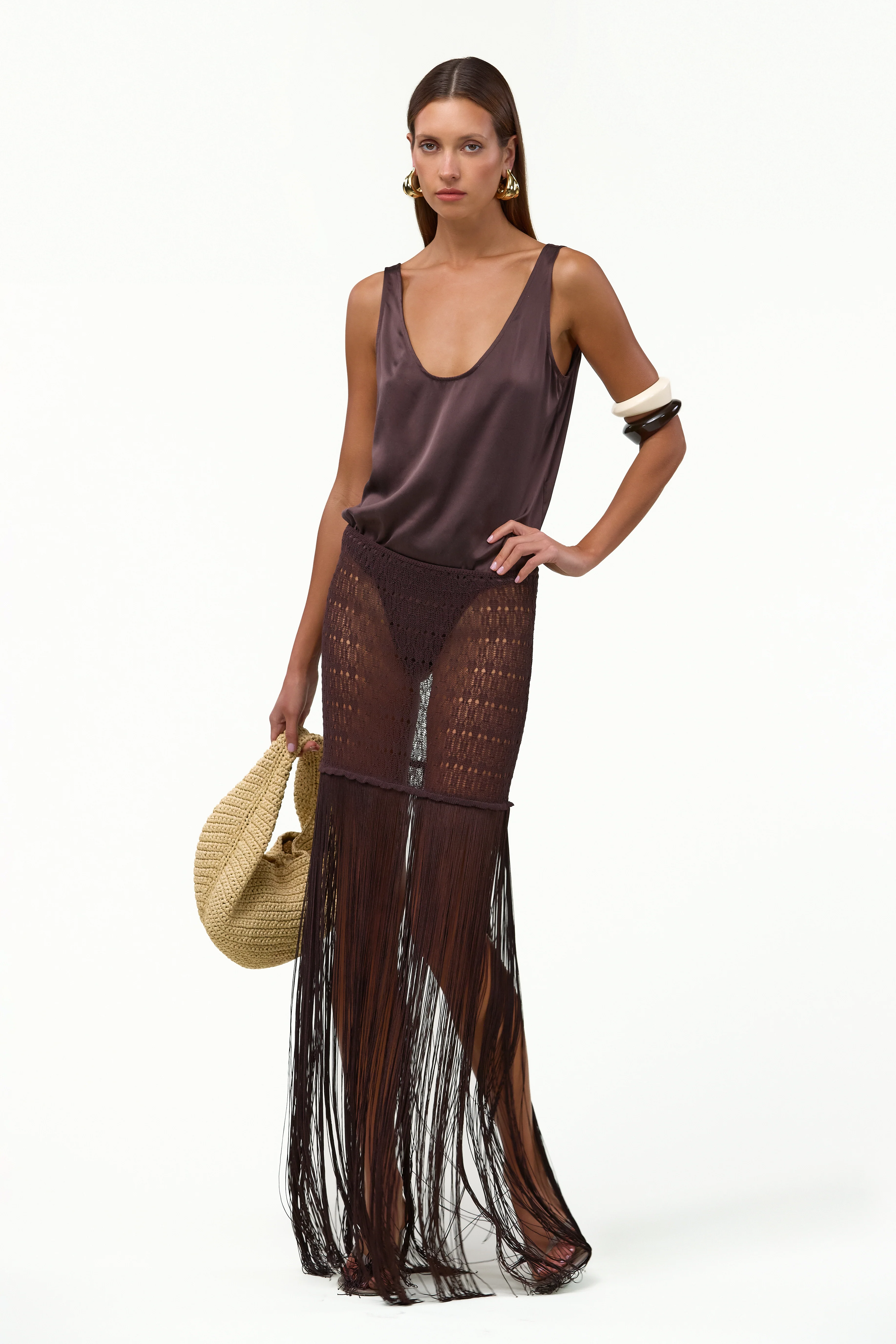Fringe Knit Maxi Skirt (Chocolate Brown) - Image 7