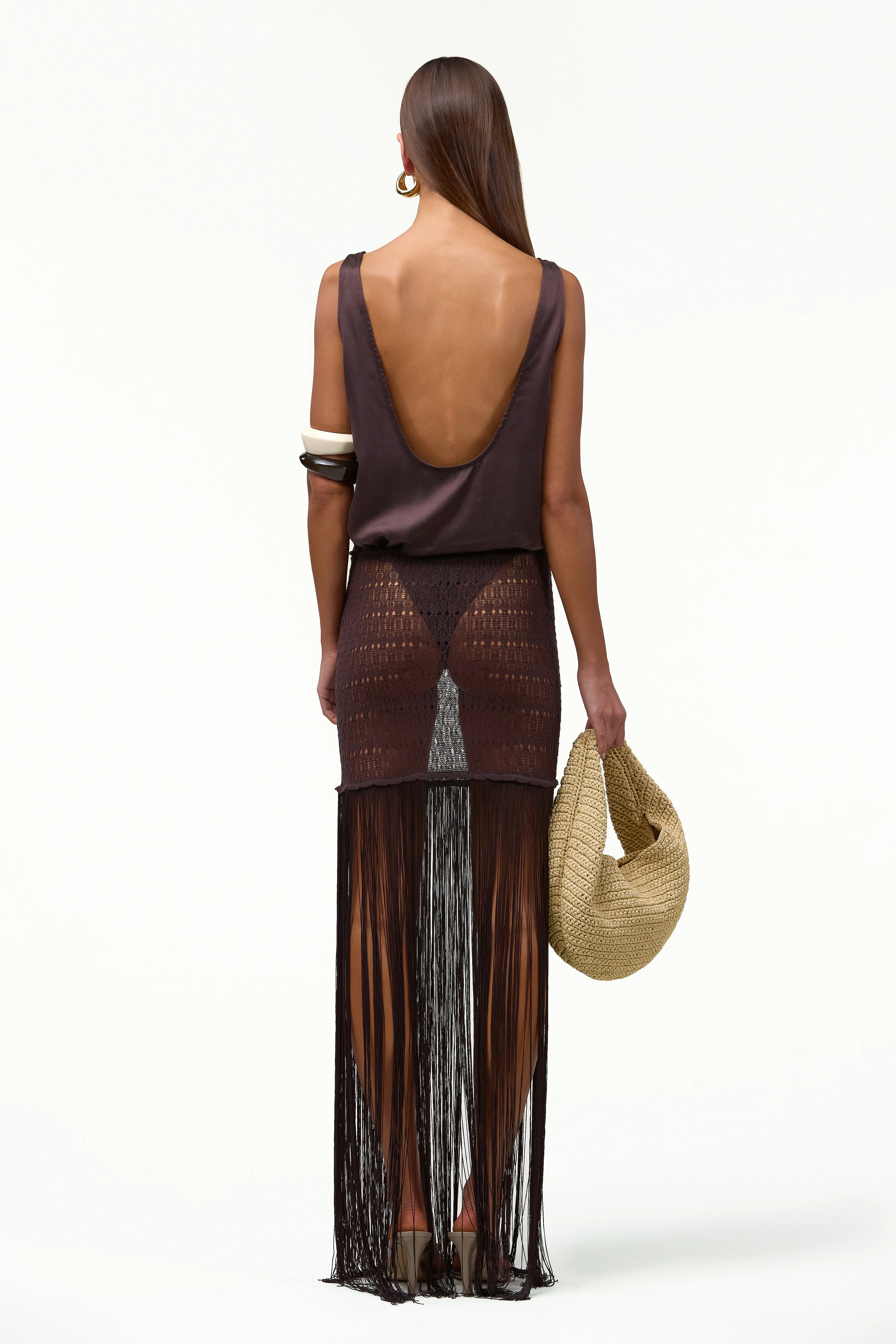 Fringe Knit Maxi Skirt (Chocolate Brown) - Image 8