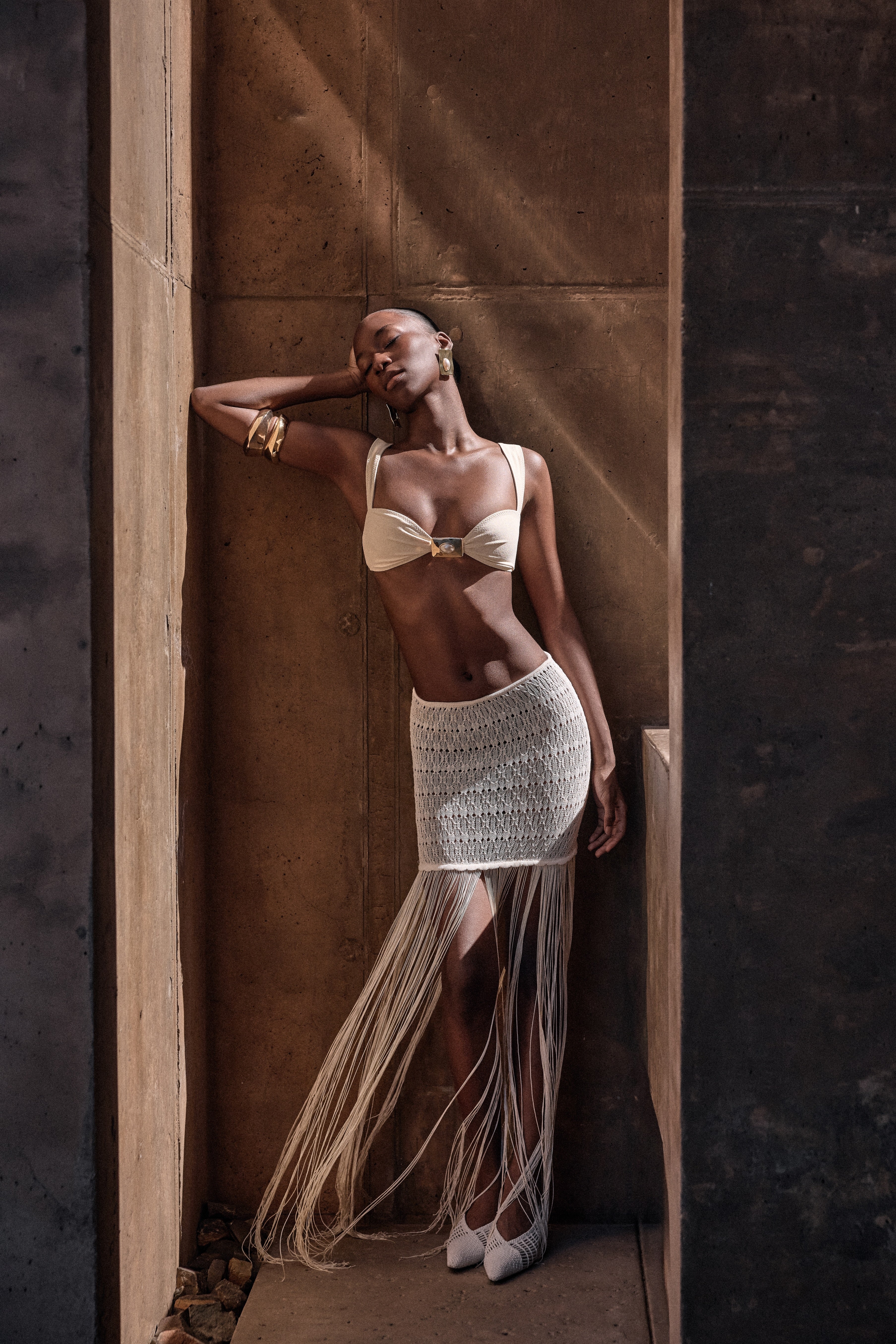 Fringe Knit Maxi Skirt (Cream) - Image 2