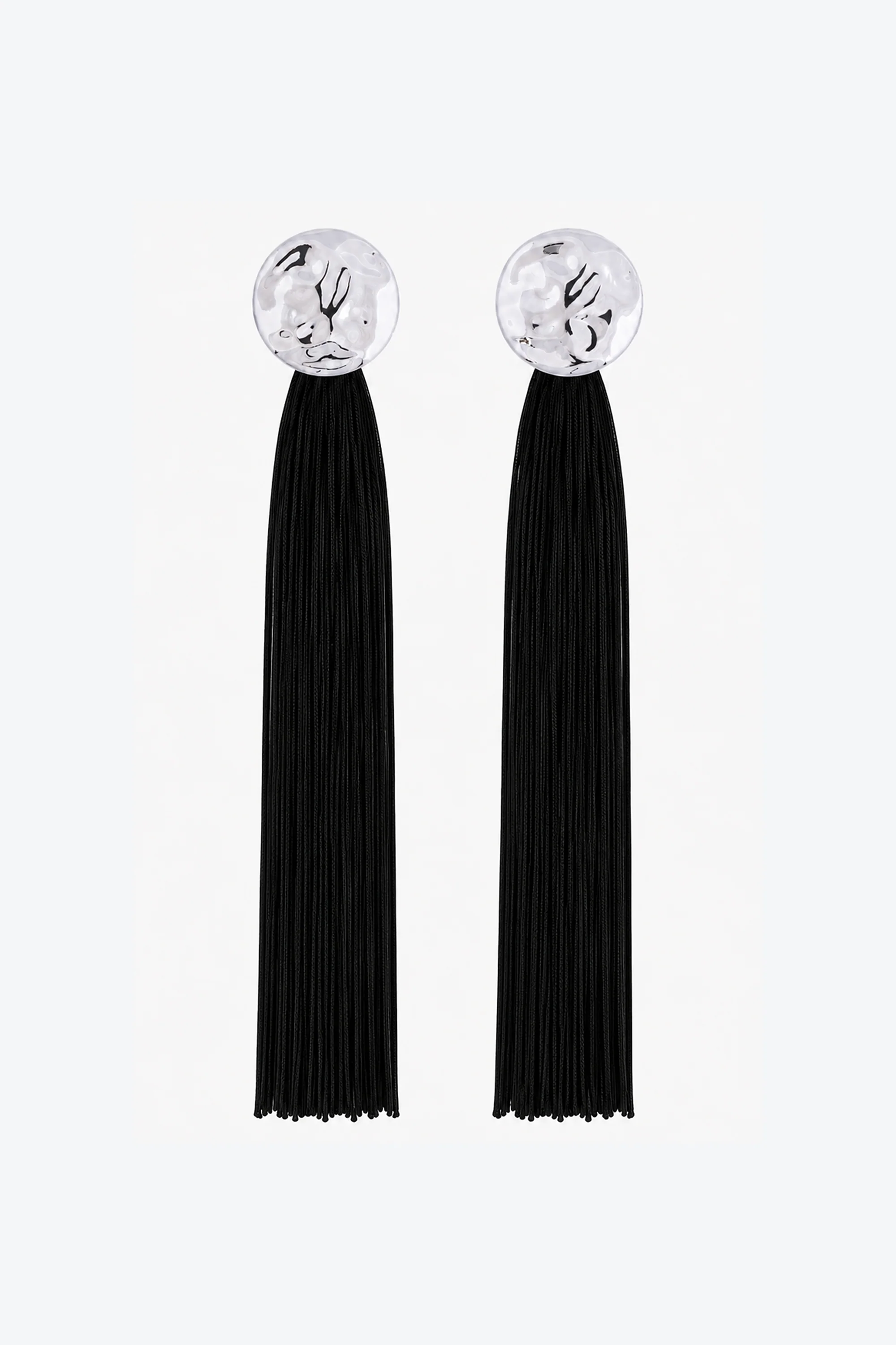 Fringe Tassel Earring (Silver/Black)