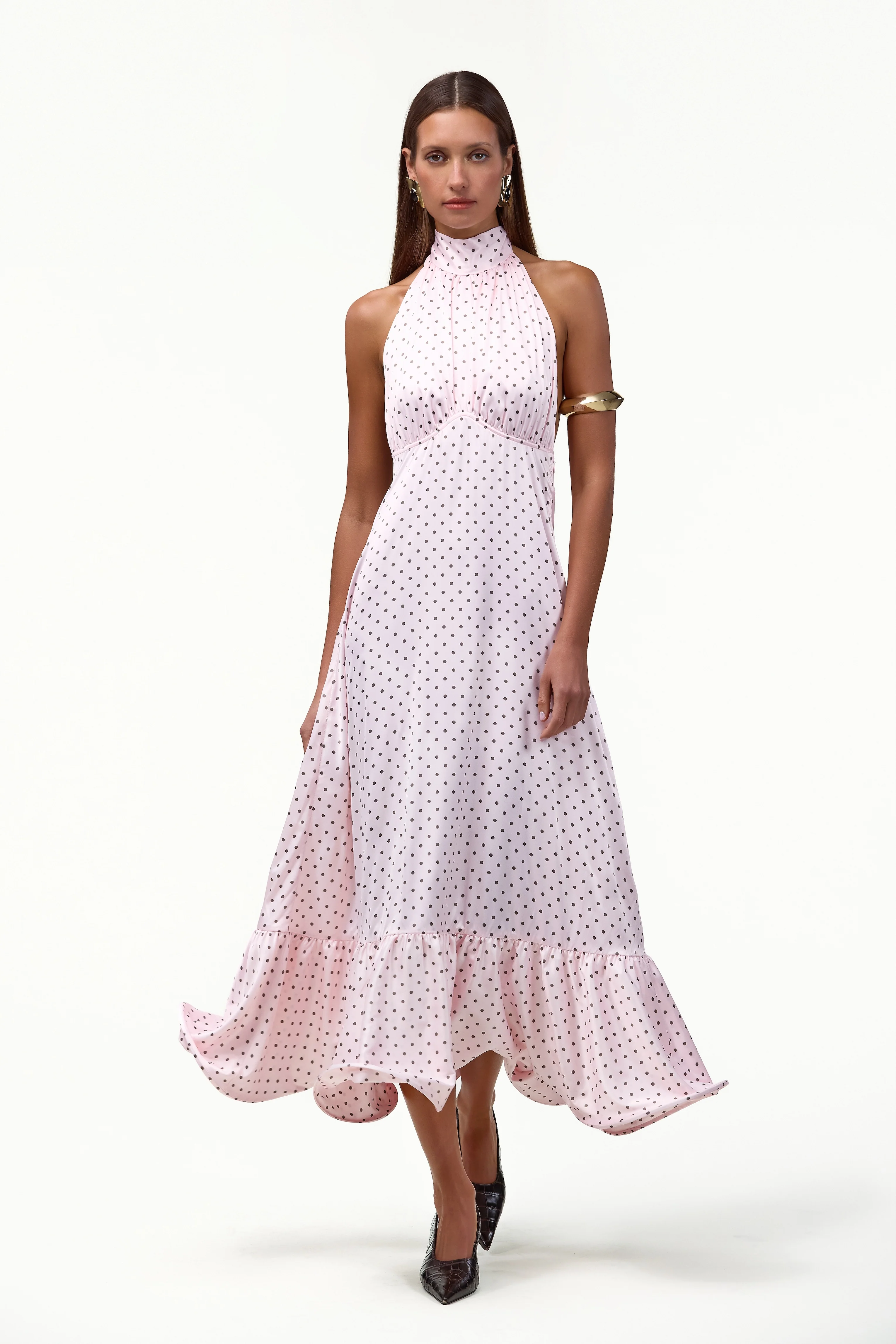 Halter Flounce Midi Dress (Pink Polka Dot) - Image 4