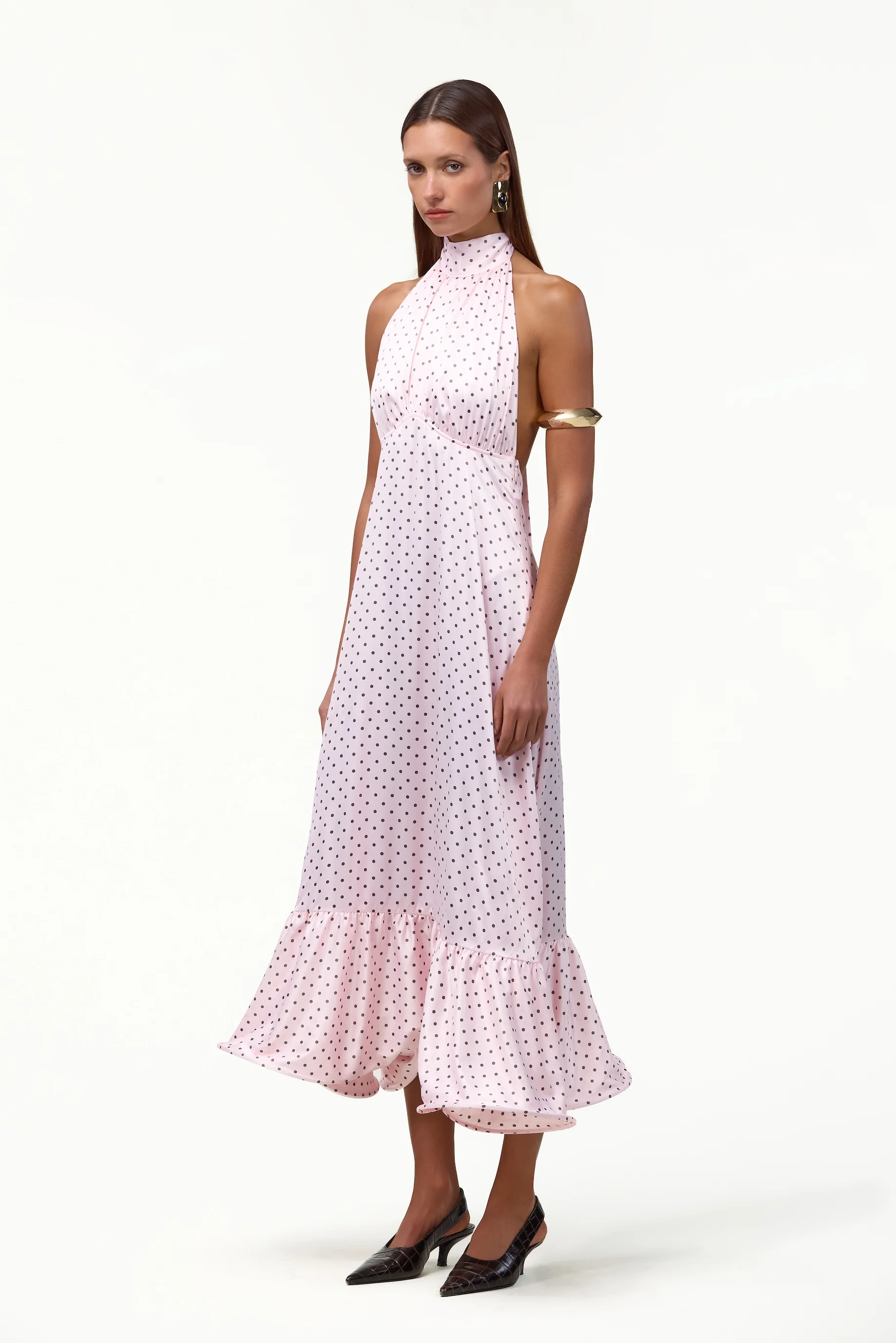 Halter Flounce Midi Dress (Pink Polka Dot) - Image 6