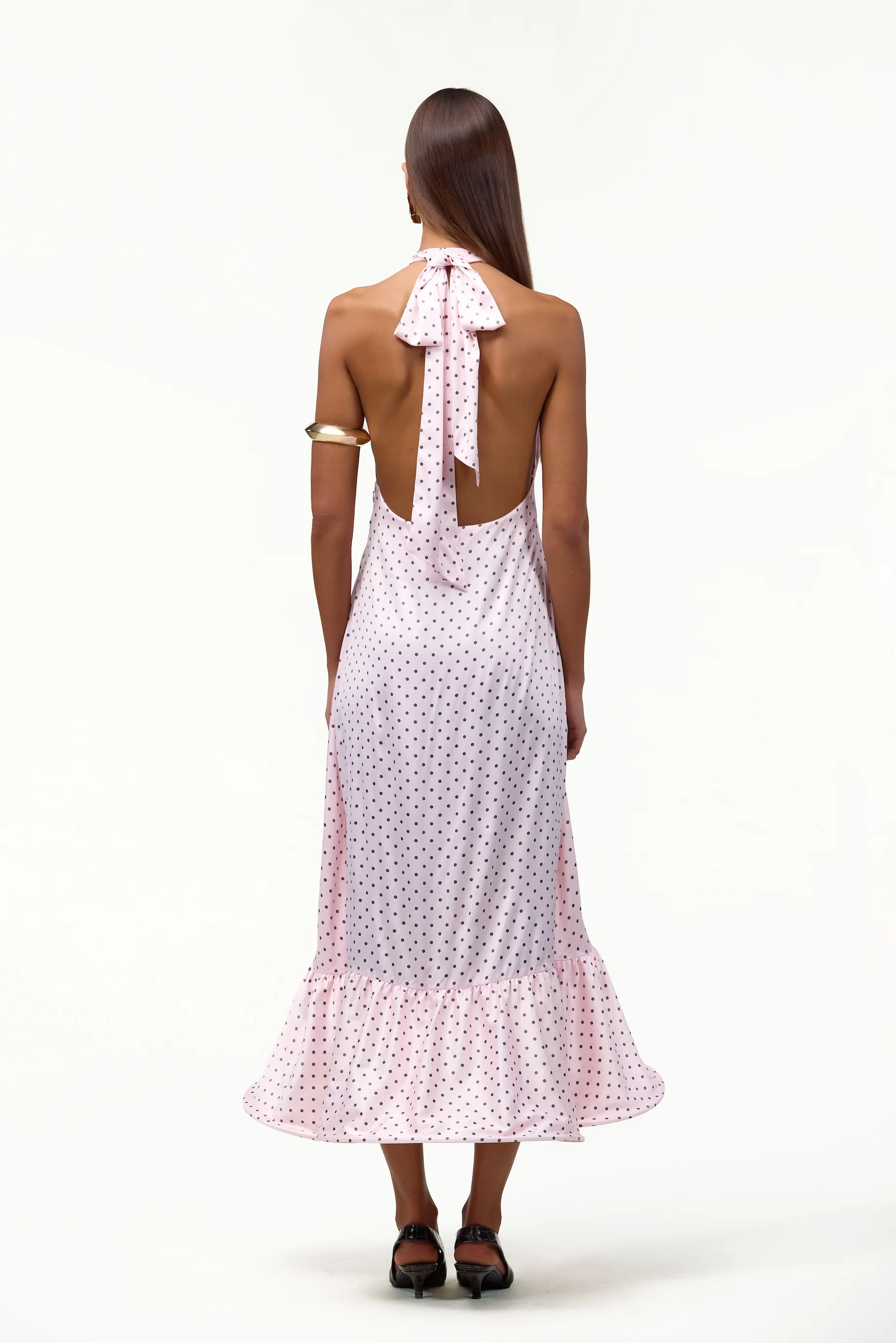 Halter Flounce Midi Dress (Pink Polka Dot) - Image 7