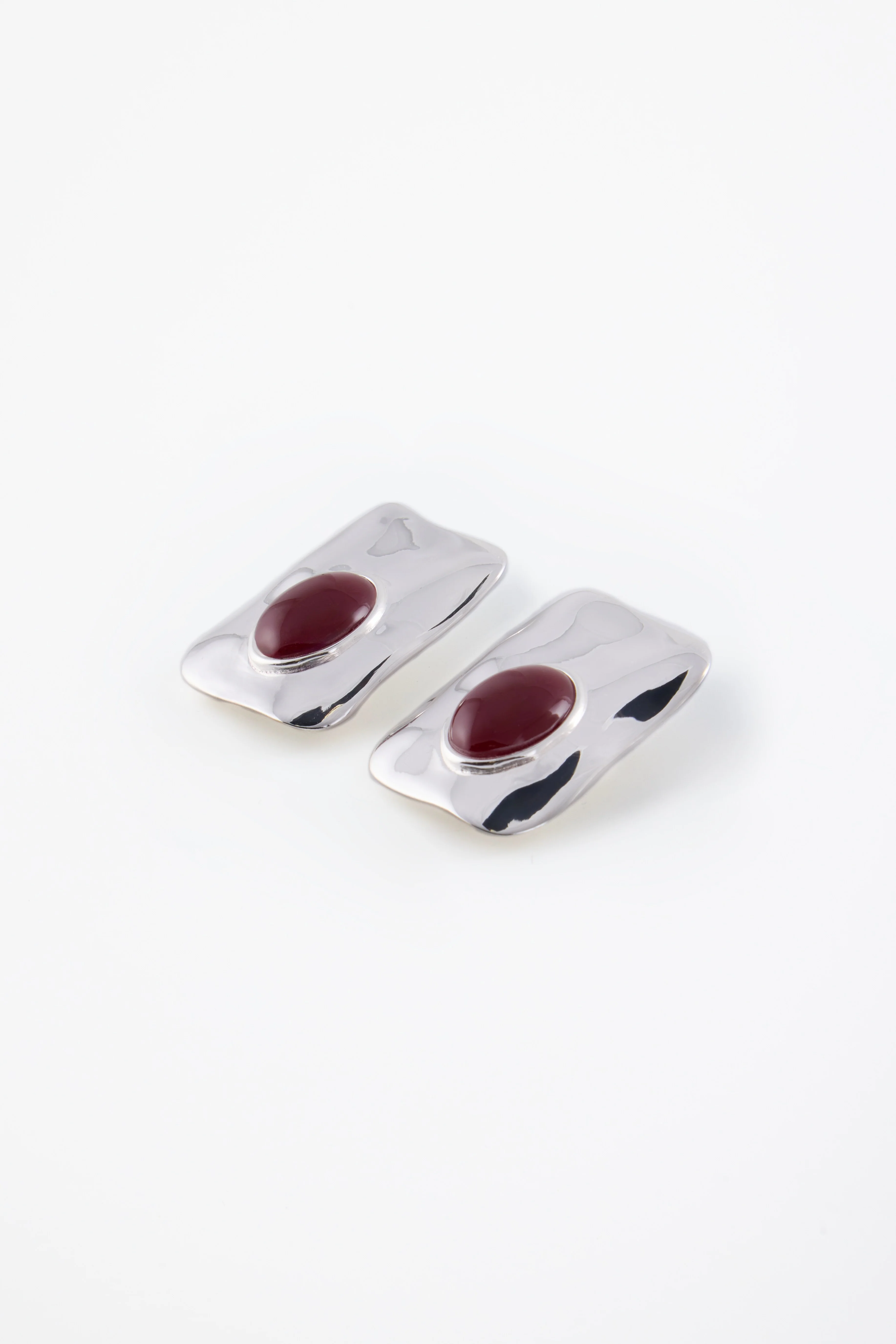 Hammered Stone Earring (Silver/Oxblood) - Image 5