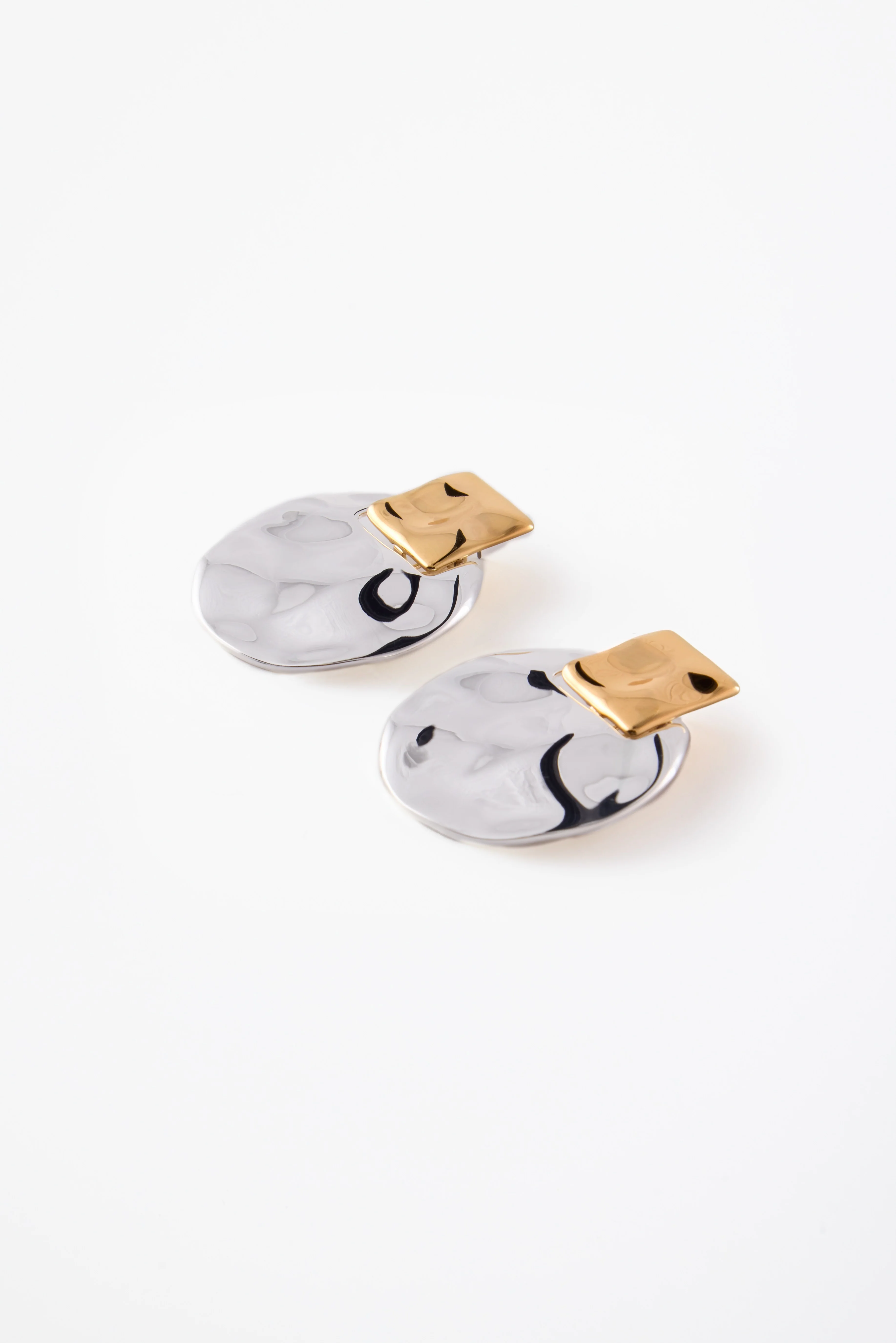 Hammered Two Tone Earring (Silver/Gold) - Image 3