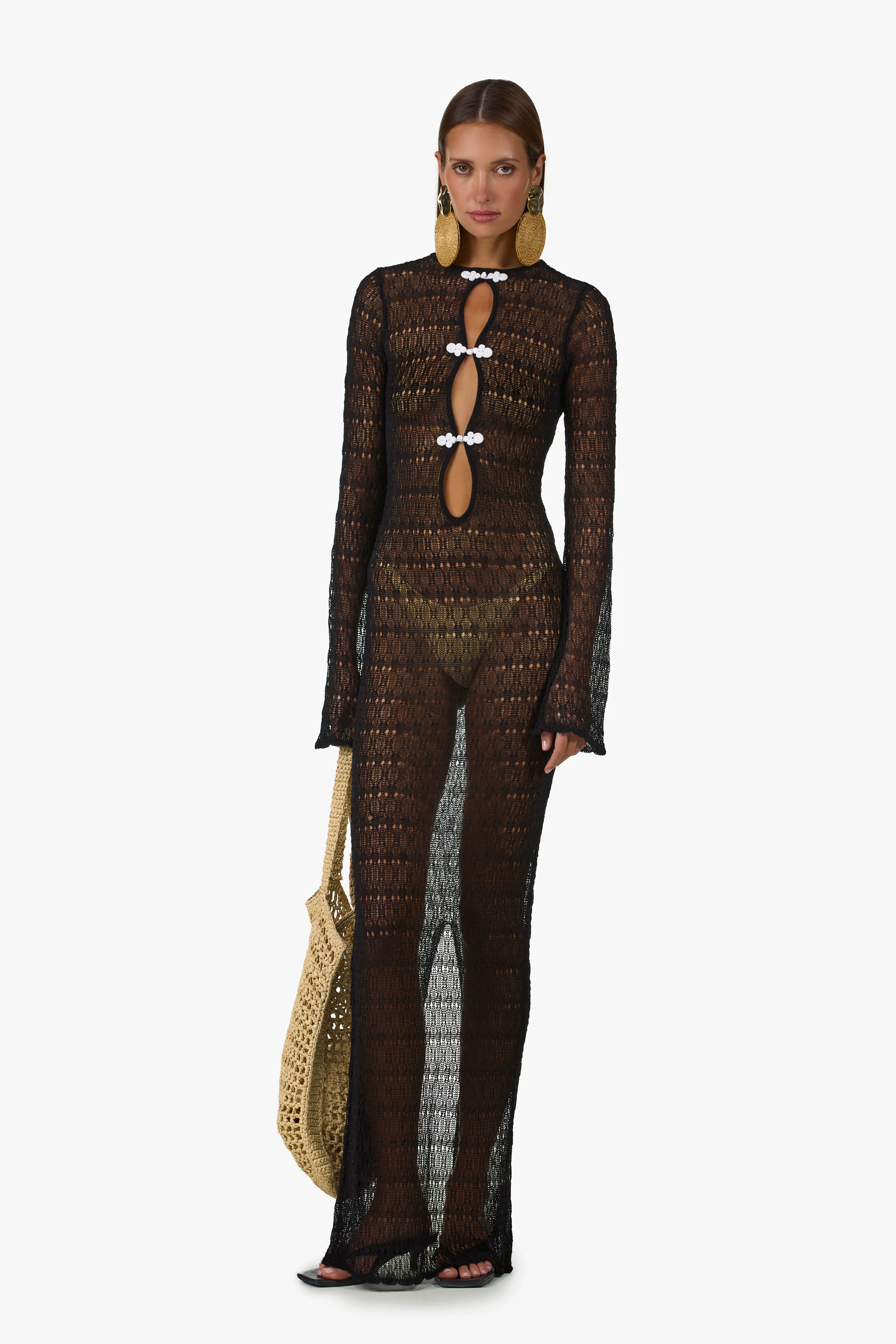 Keyhole Crochet Dress (Black/Cream) - Image 3