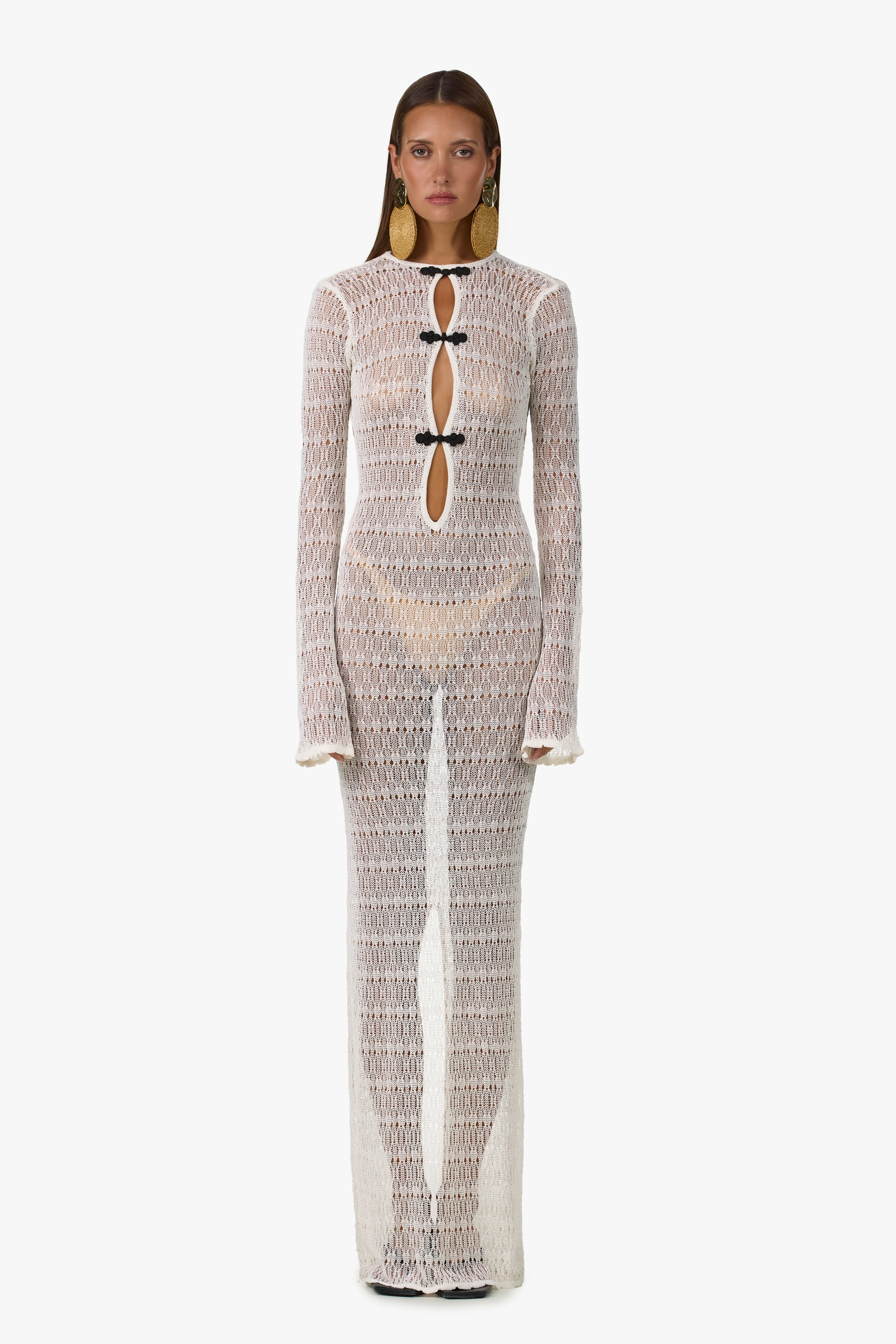 Keyhole Crochet Dress (Cream/Black) - Image 3