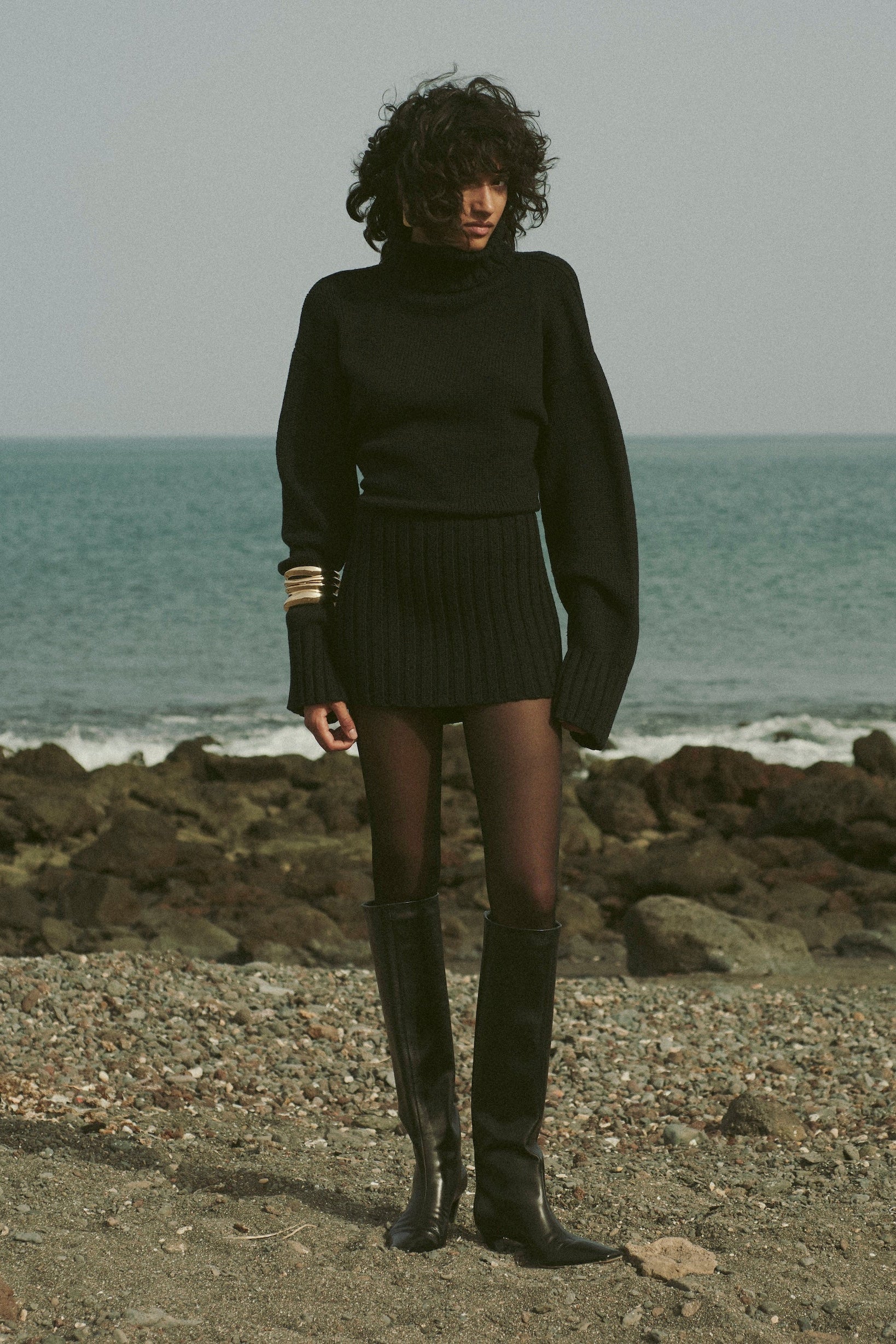 Knit Sweater Dress (Black) - Image 3