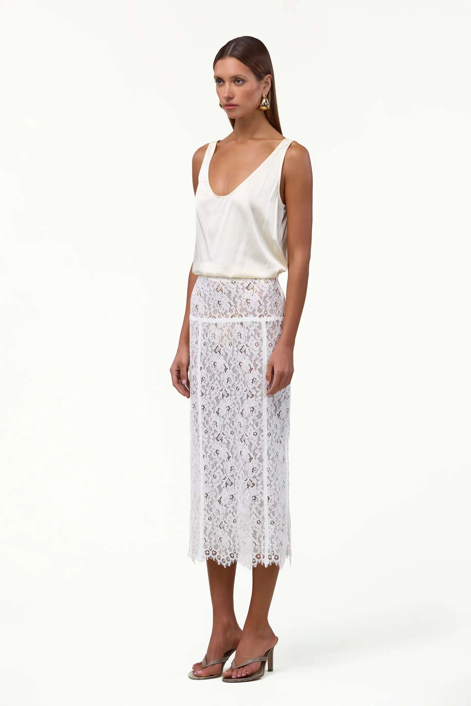 Lace Midi Skirt (White) - Image 6
