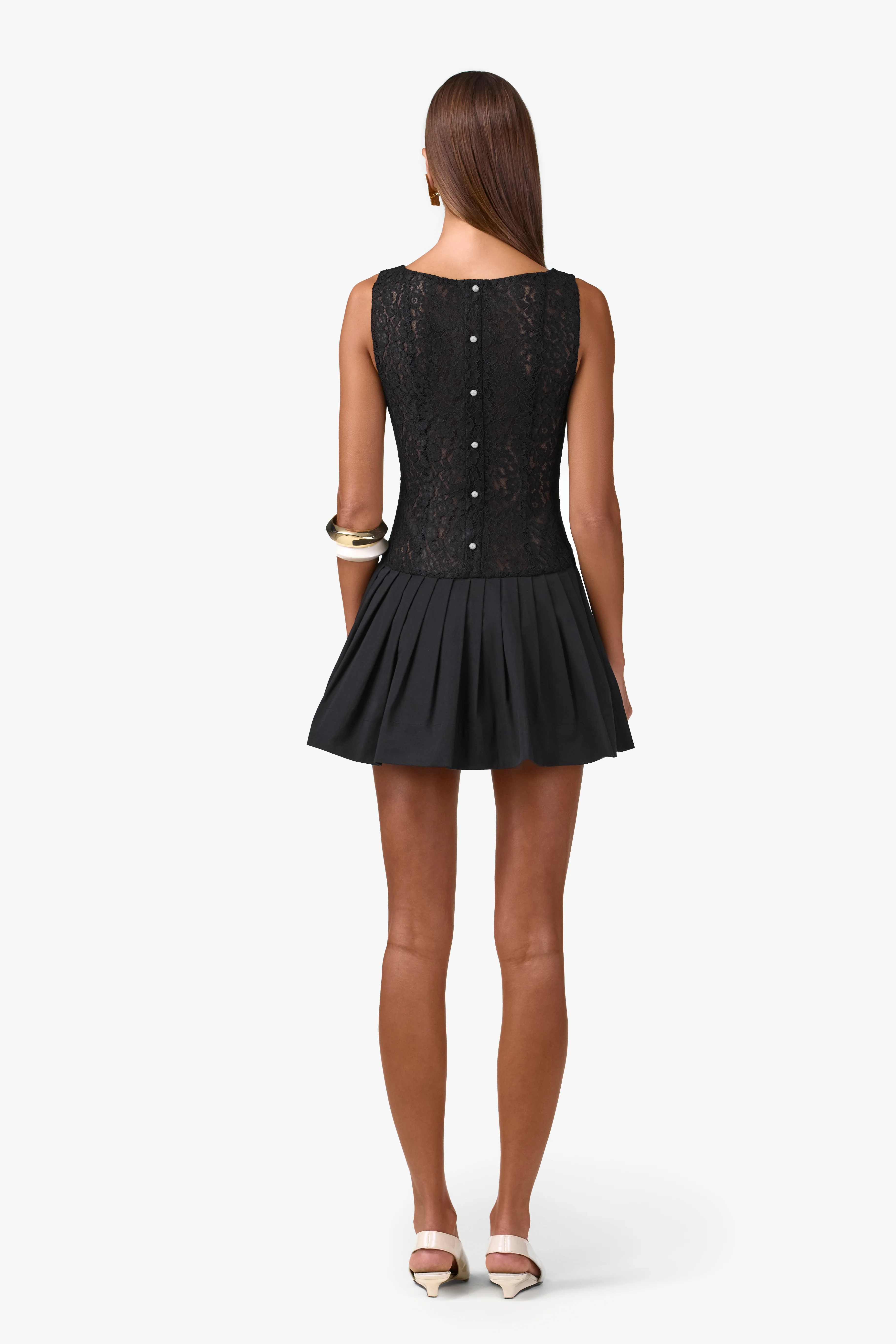Lace Poplin Mini Dress (Black) - Image 7