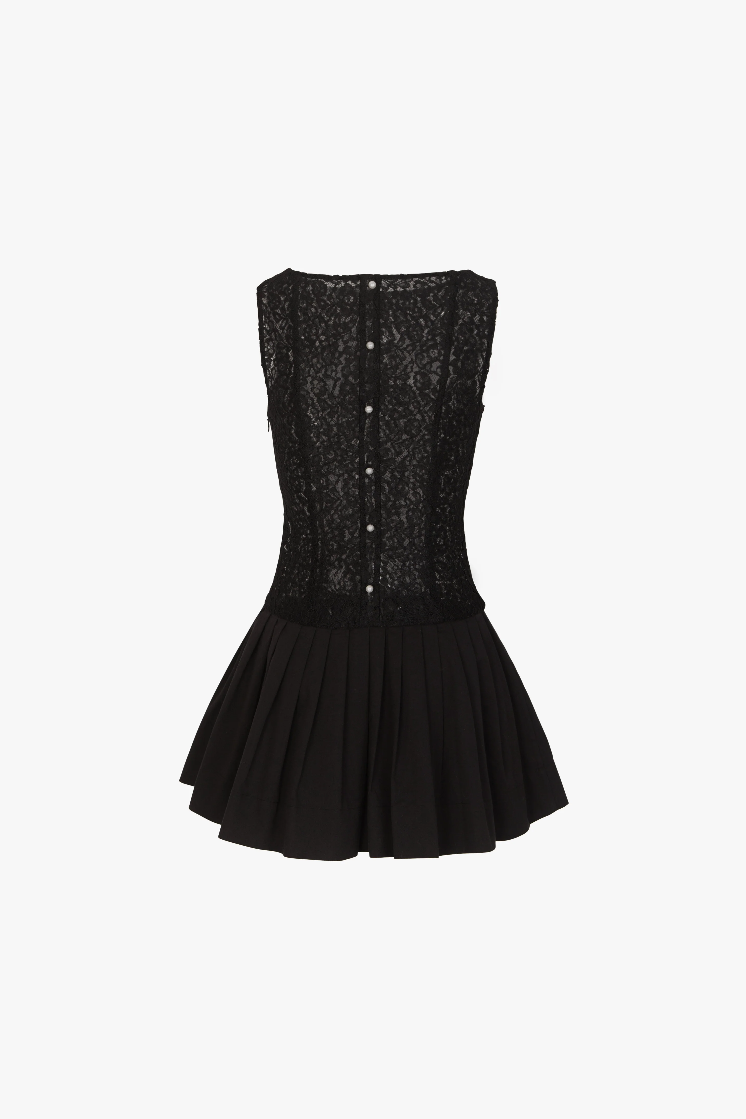 Lace Poplin Mini Dress (Black) - Image 8