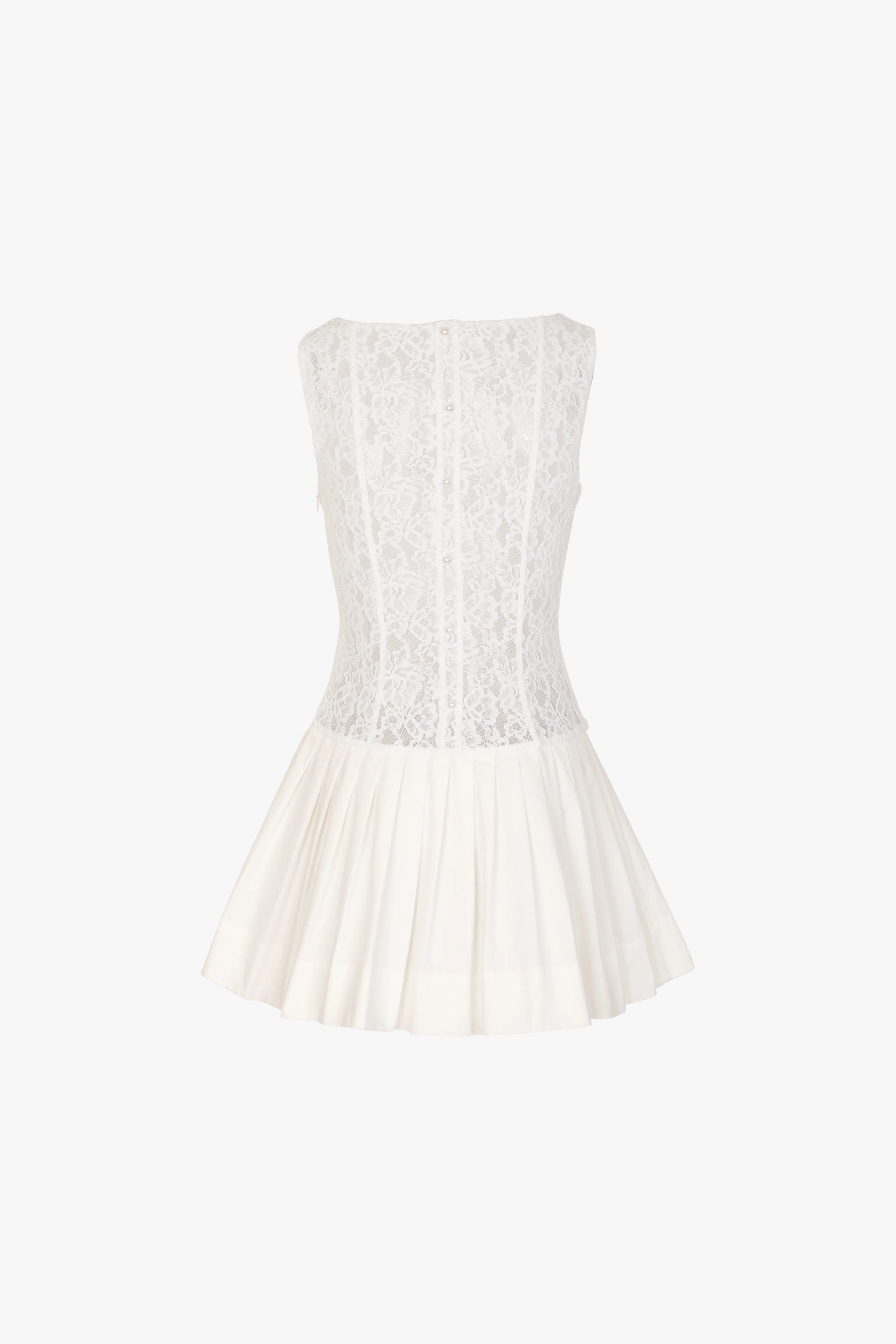 Lace Poplin Mini Dress (White) - Image 7