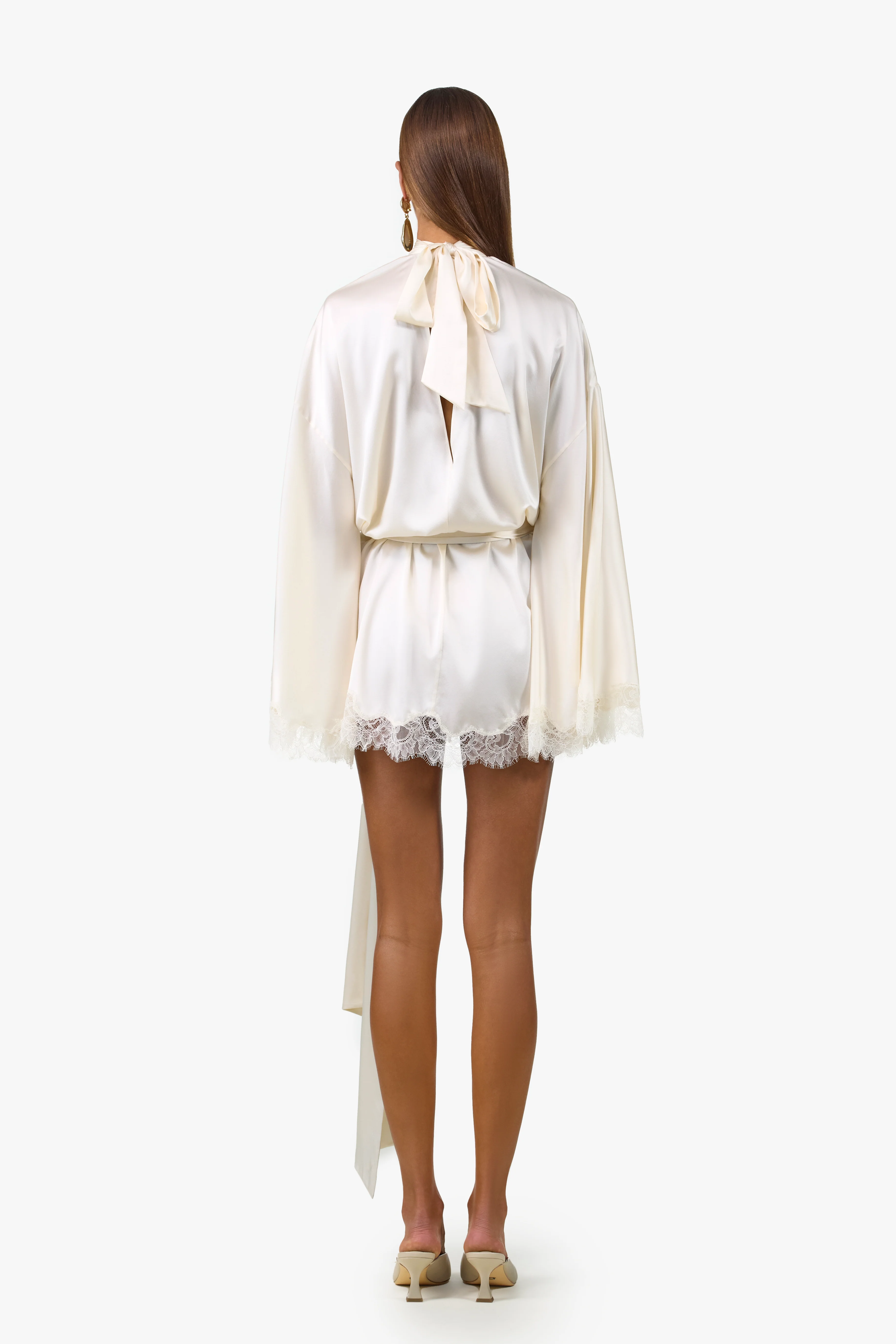 Lace Silk Mini Dress (Cream) - Image 5