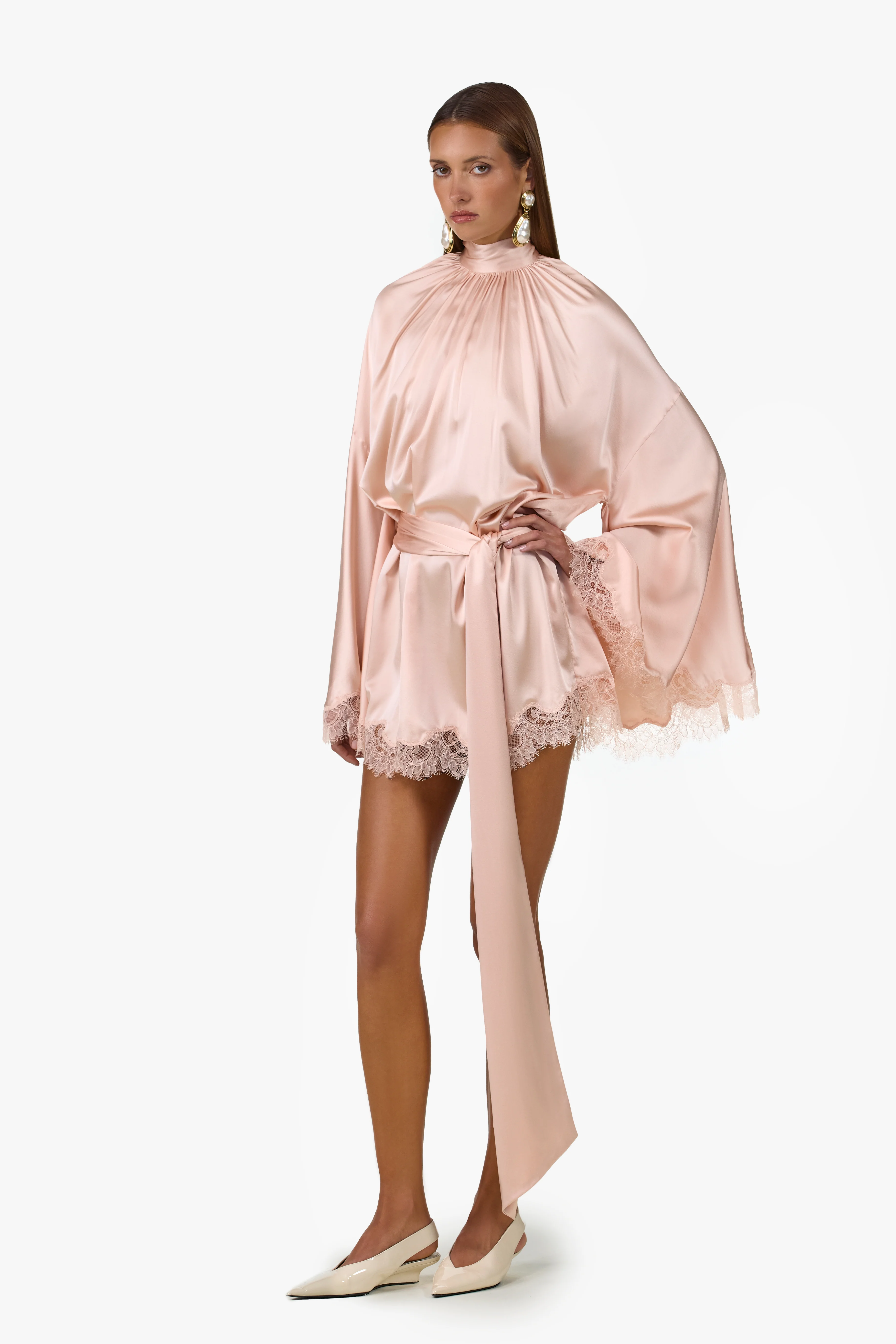 Lace Silk Mini Dress (Rose Clay) - Image 4