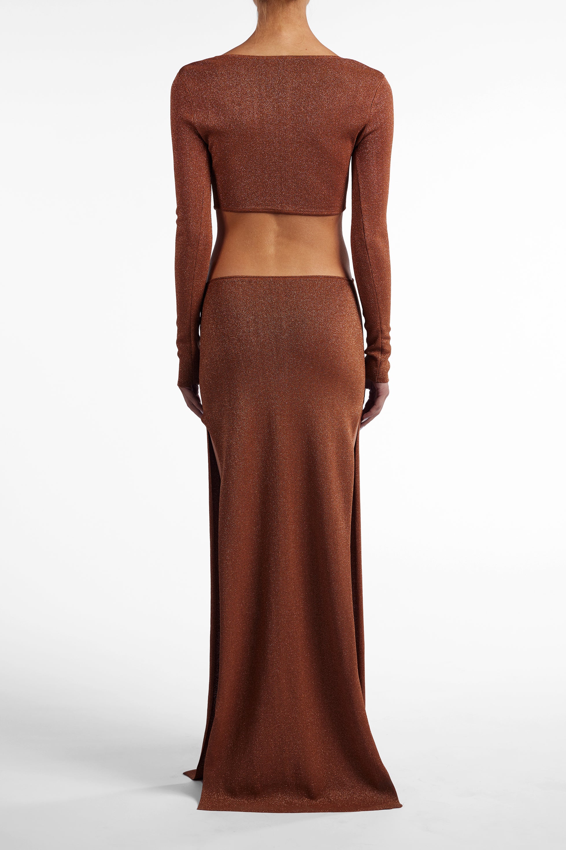 Long Sleeve Cut Out Maxi Dress (Mocha Lurex) - Image 5