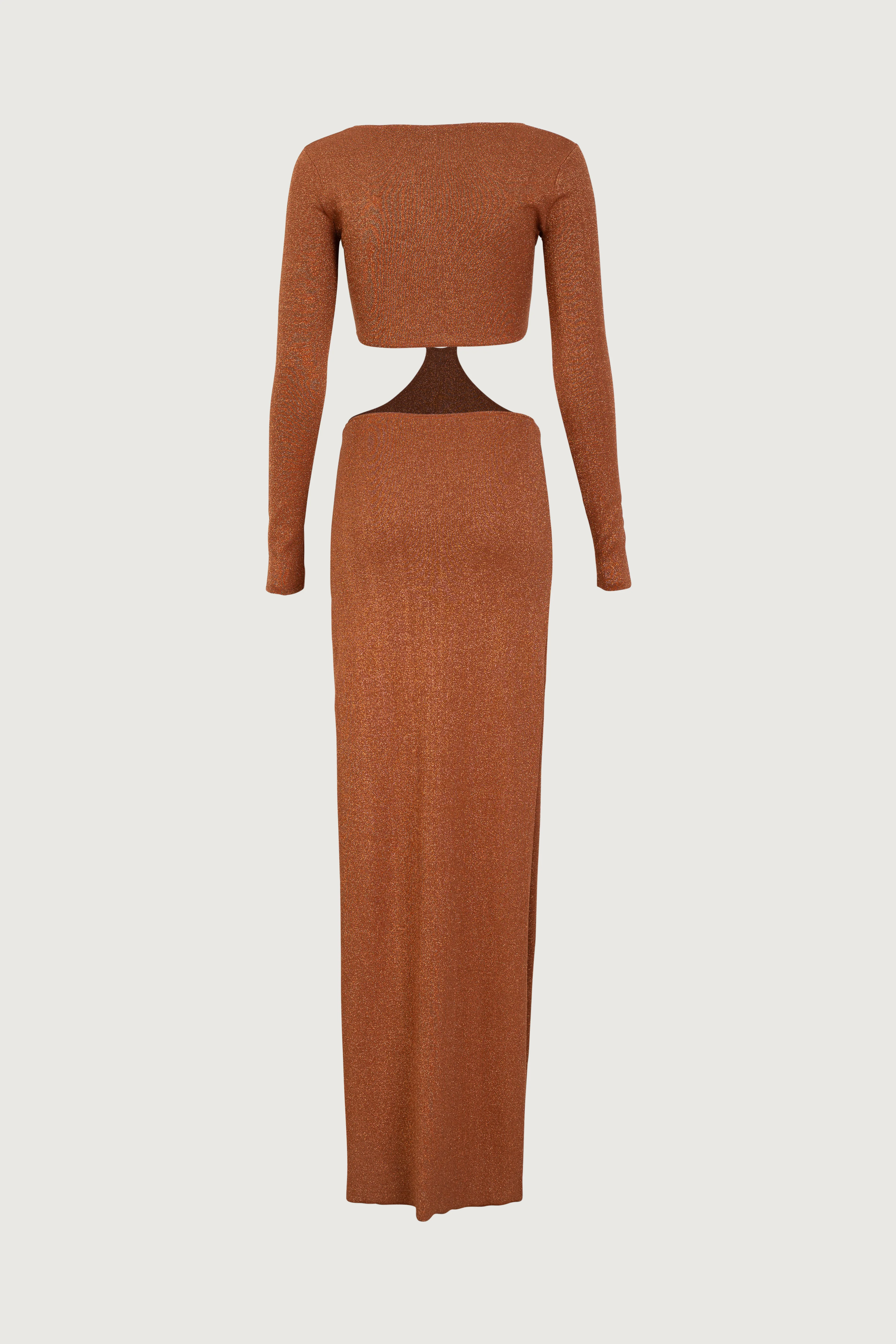 Long Sleeve Cut Out Maxi Dress (Mocha Lurex) - Image 6