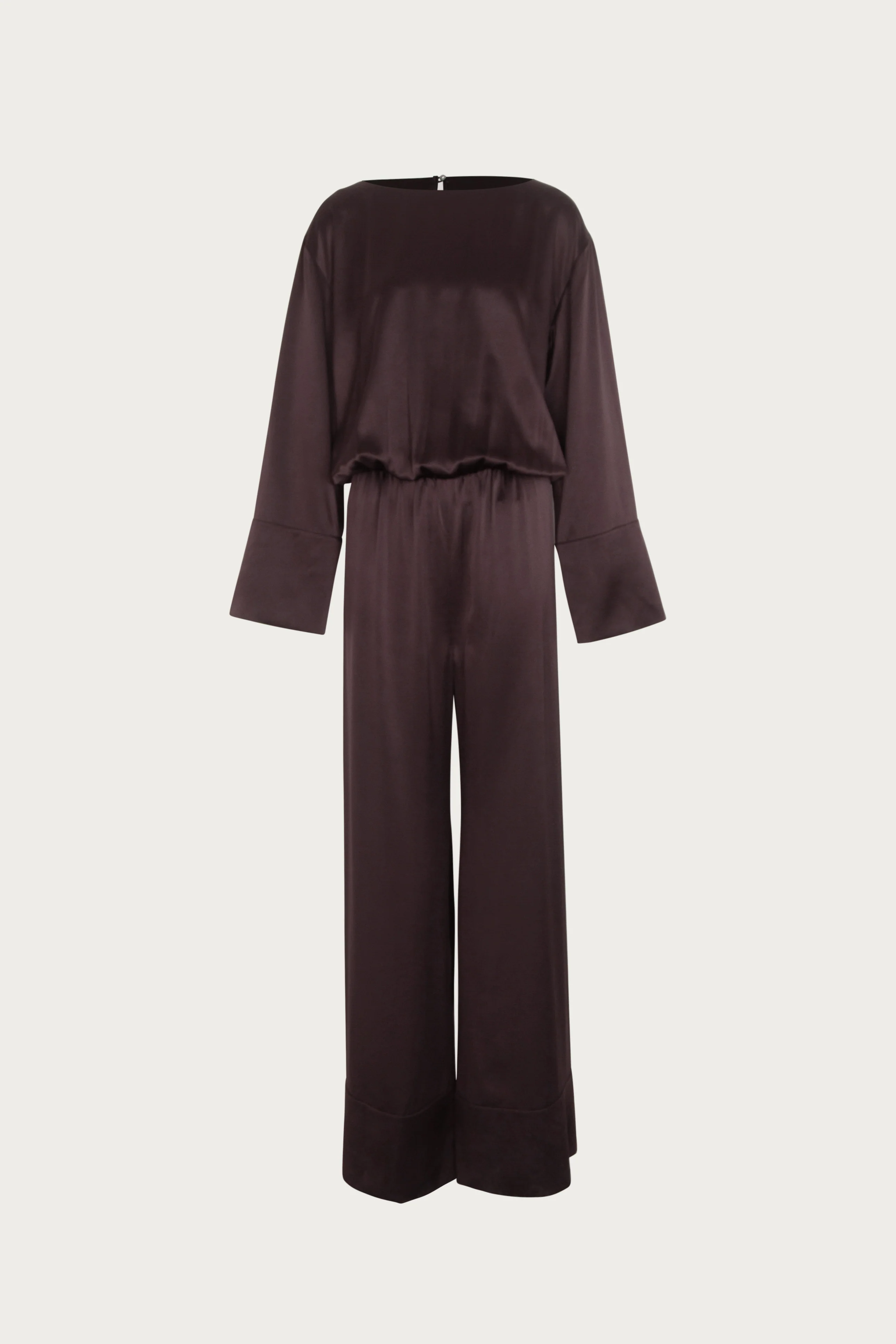 Long Sleeve Silk Jumpsuit (Chocolate Brown) - Image 4
