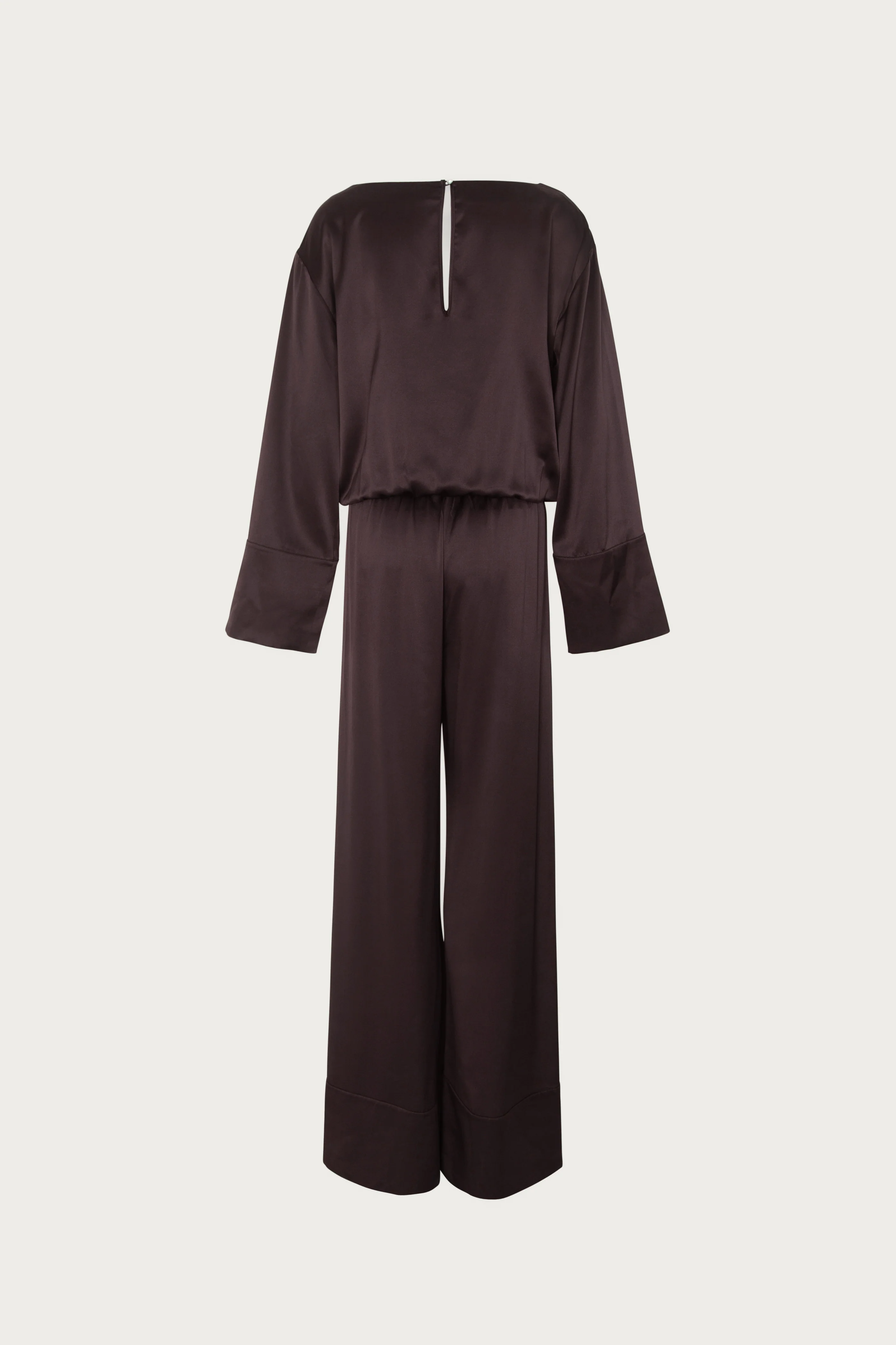 Long Sleeve Silk Jumpsuit (Chocolate Brown) - Image 5